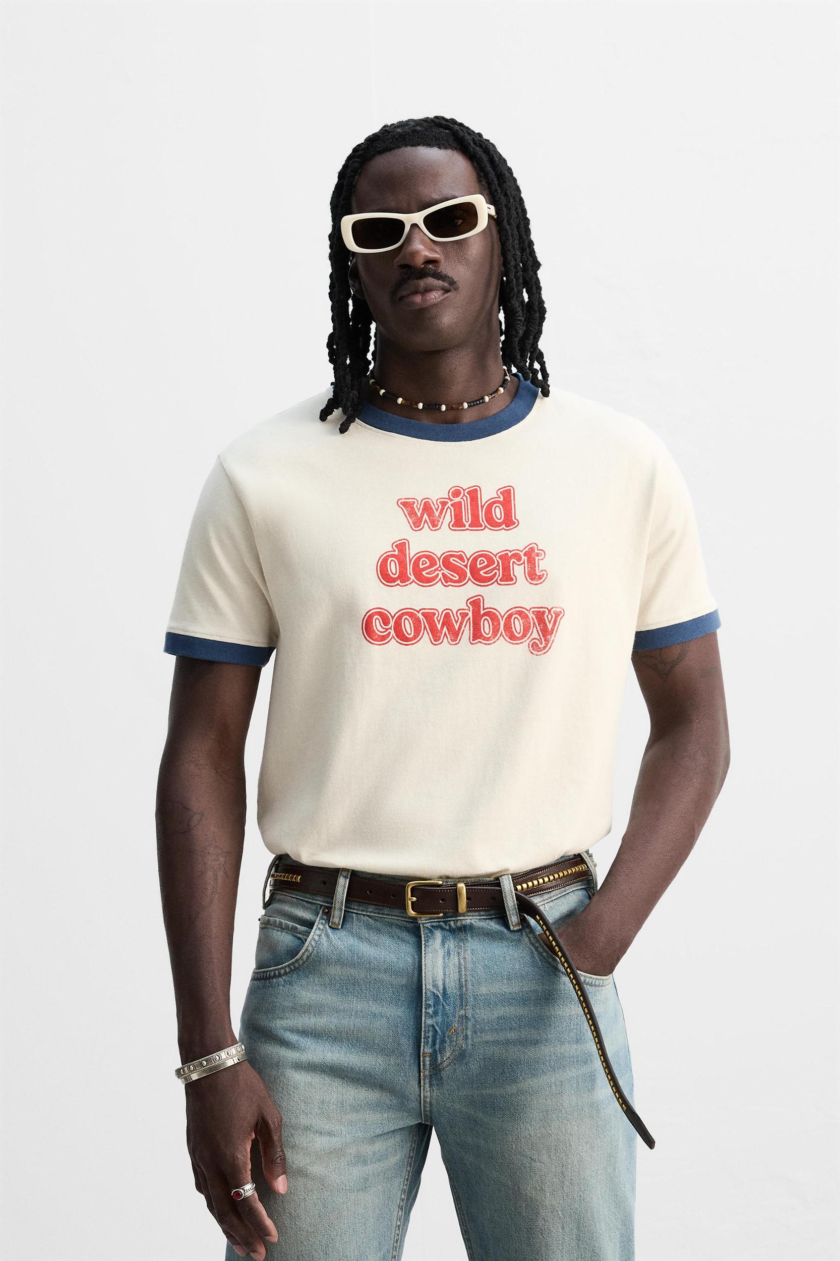 RIB CONTRAST TEXT T-SHIRT Product Image