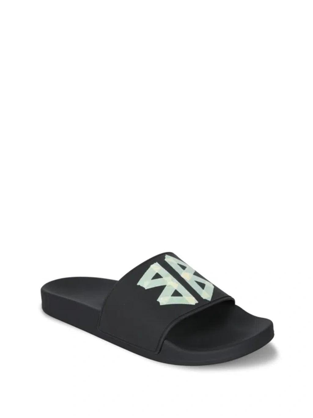 BALENCIAGA Black Sandals With Maxi Contrasting Logo In Tech Fabric Man In Multicolor Product Image