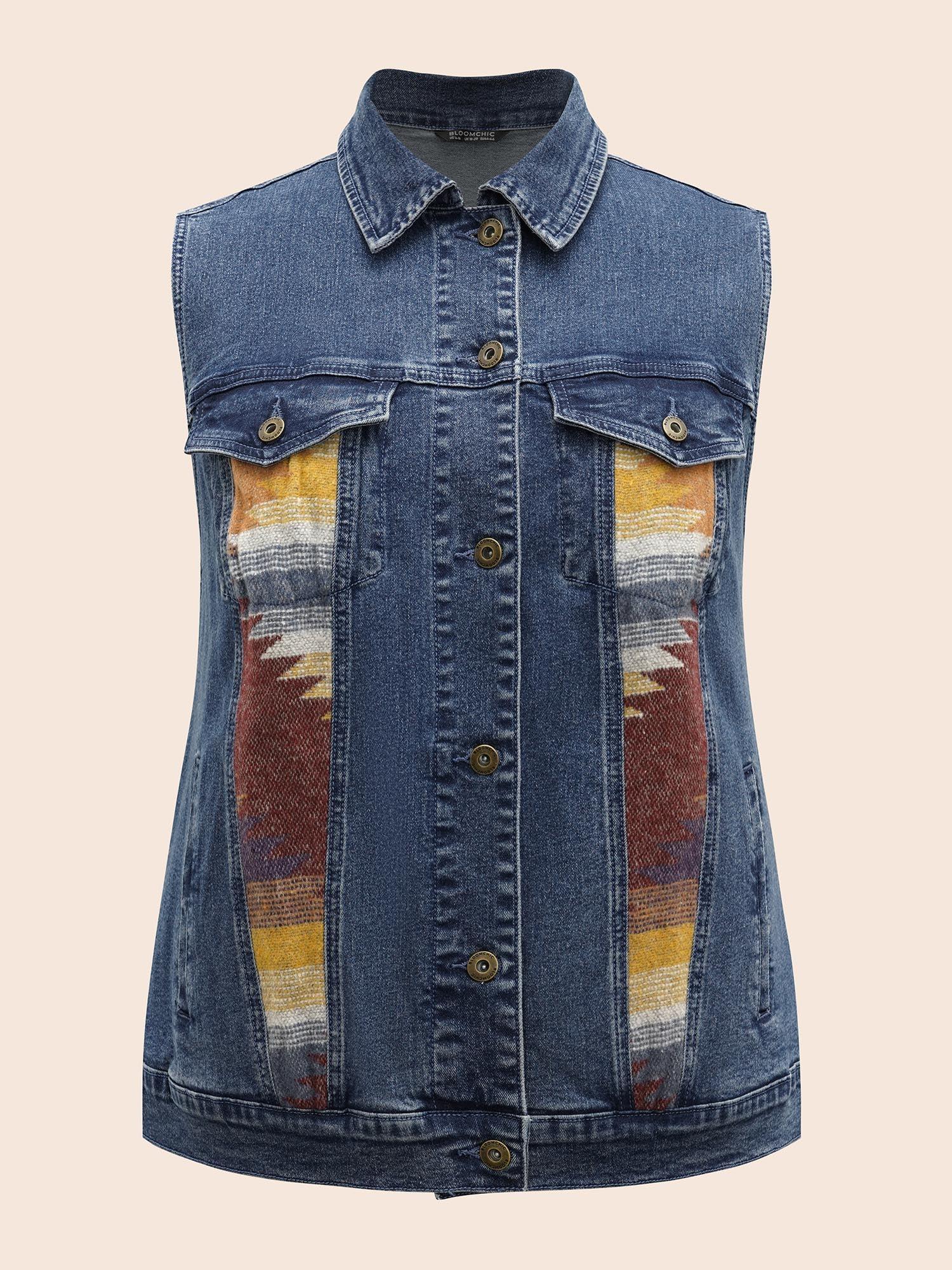 Stretch Denim Geometric Spilcing Pocket Jacket Female Product Image