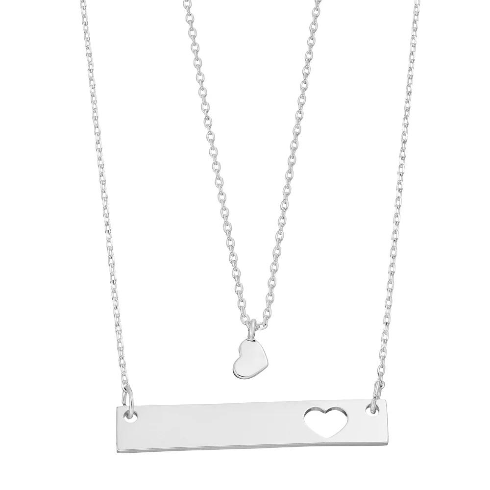 City Luxe Heart Drop & Cutout Bar Necklace Set, Women's, Silver Tone Clear Product Image