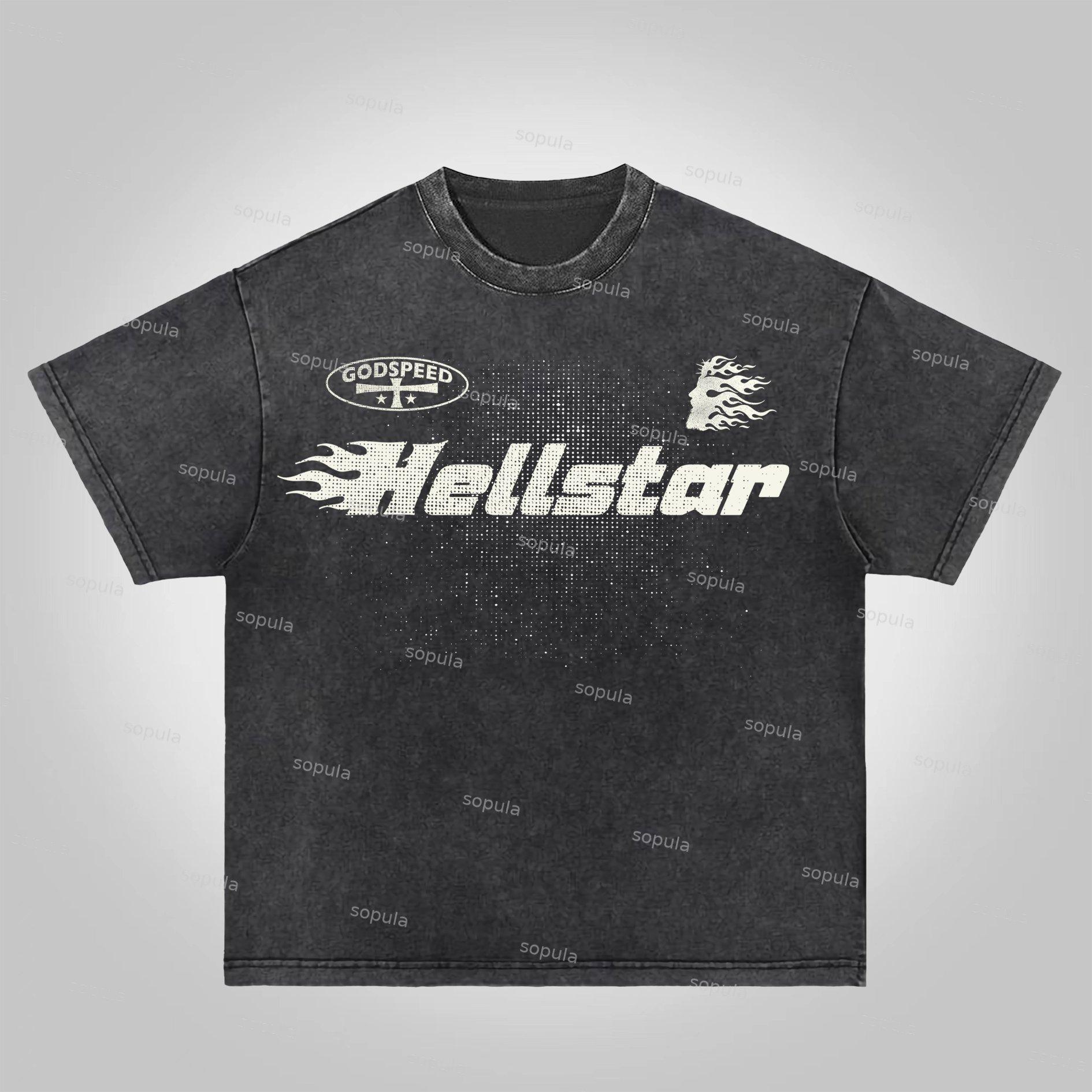 Fashionable Retro Flame Jesus Silhouette Network Acid Wash T-shirt Product Image