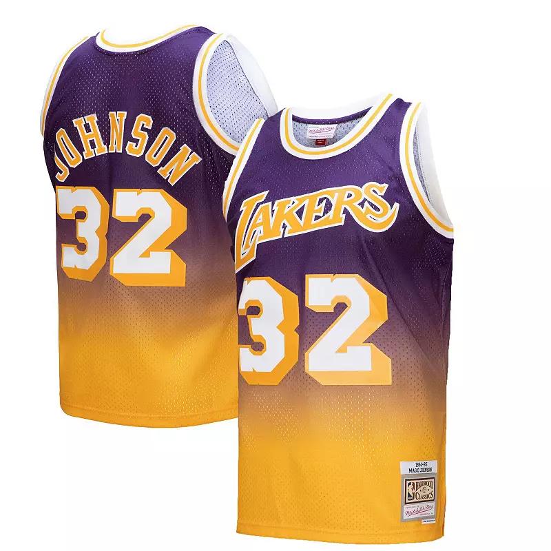 Men's Mitchell & Ness Magic Johnson Gold/Purple Los Angeles Lakers 1984/85 Hardwood Classics Fadeaway Swingman Player Jersey, Size: Medium Product Image