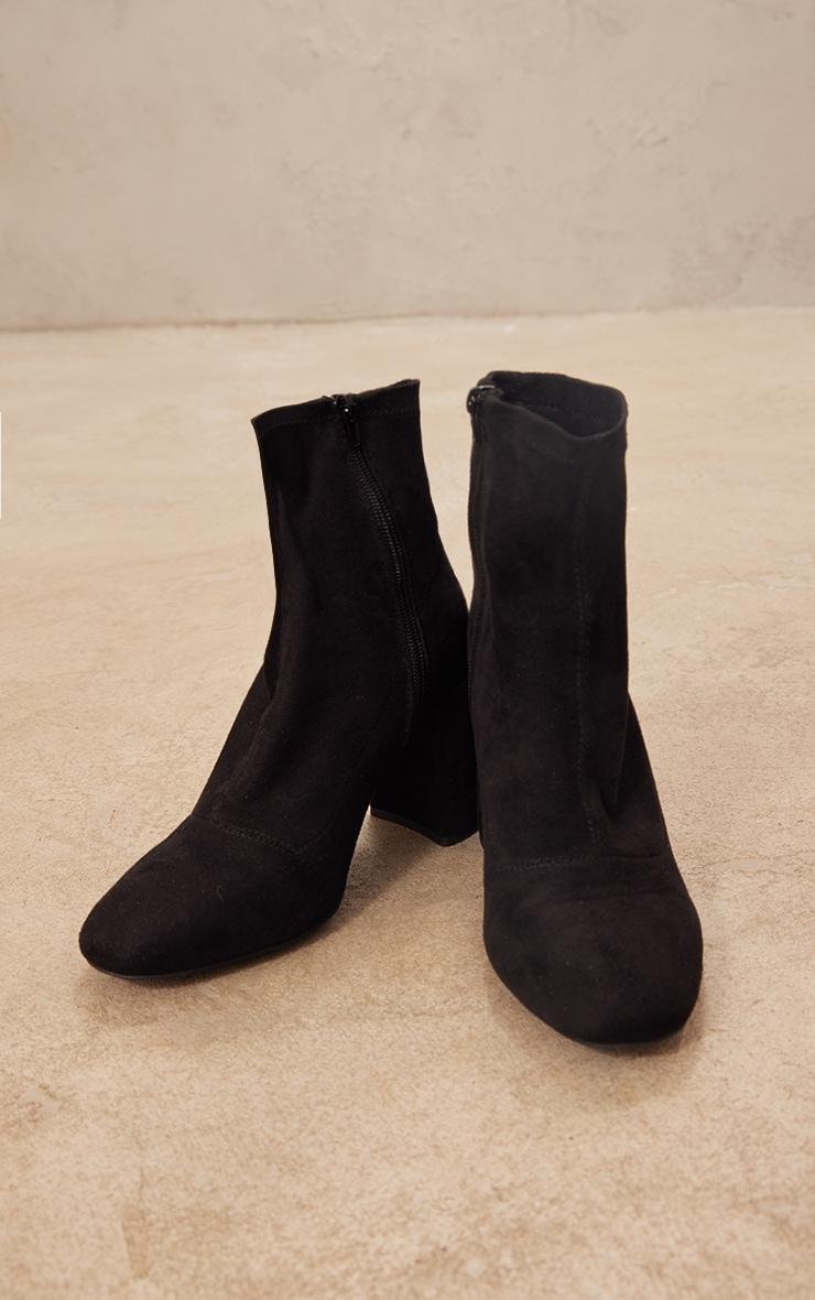 Black Faux Suede Wide Fit Round Toe Heeled Ankle Sock Boots Product Image
