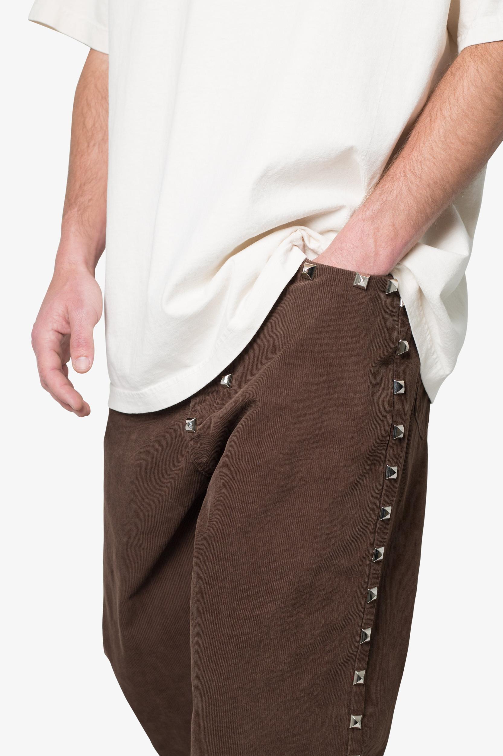 Ultra Baggy Studded Corduroy Pants - Brown Product Image
