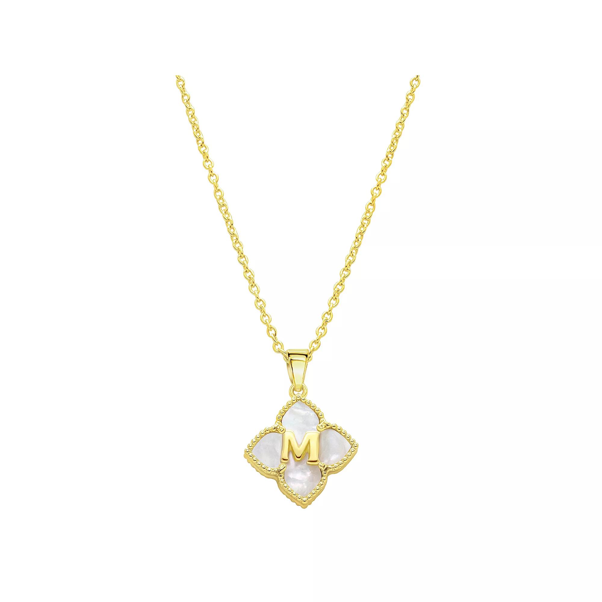 Adornia Gold Tone Adjustable White Mother of Pearl Initial Floral Necklace, Women's, Size: 16-18" ADJ Product Image