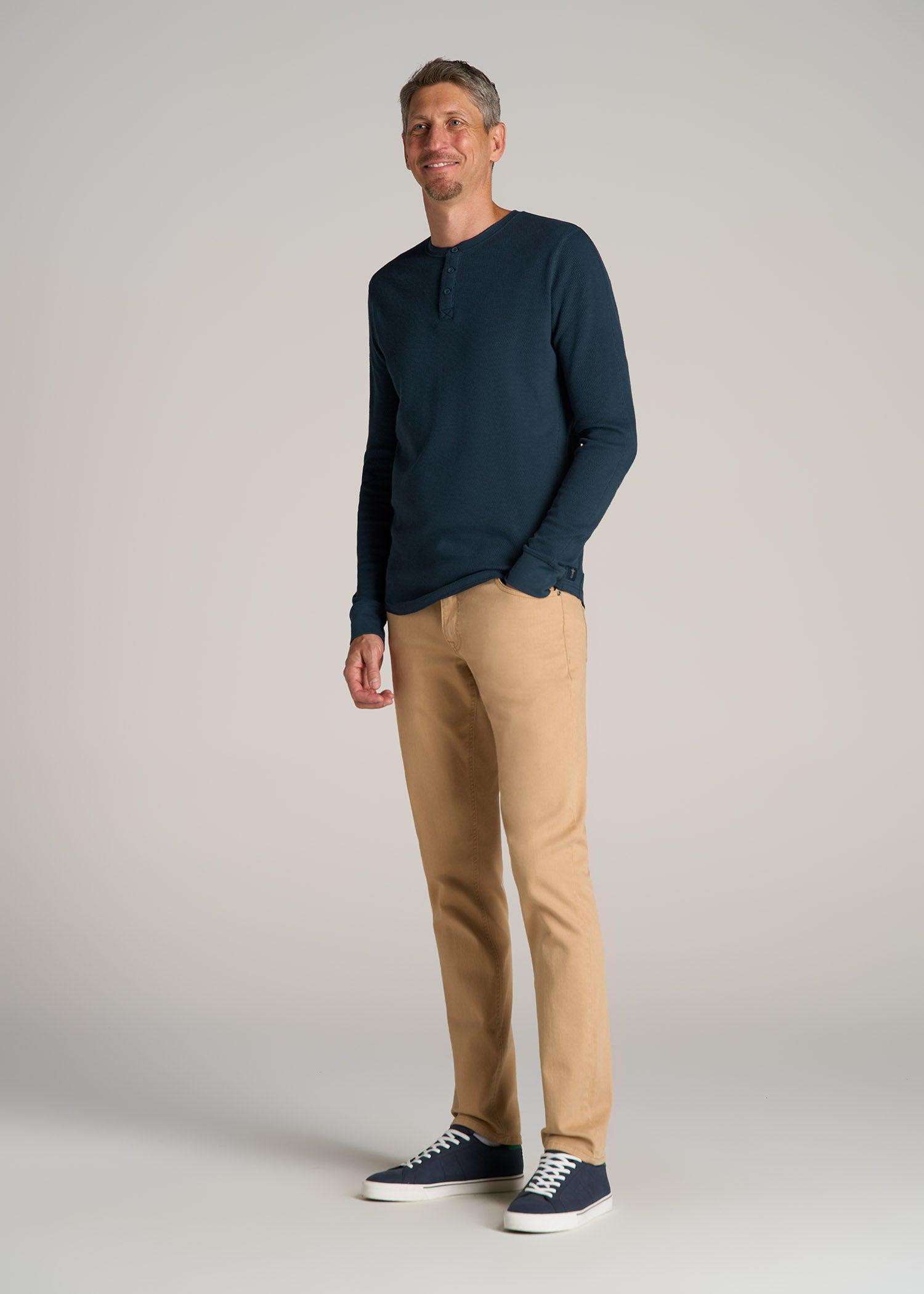 Double Honeycomb Thermal Long-Sleeve Henley Shirt for Tall Men in True Navy Male Product Image