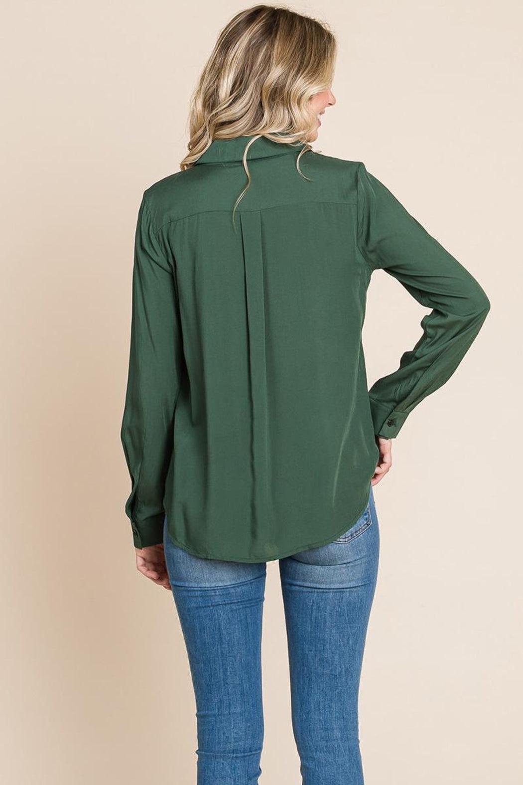 V Neck Front Zip Up Long Sleeve Top Product Image