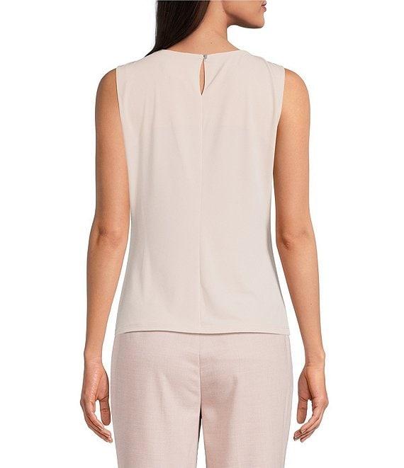 Calvin Klein Solid Knit Pleated Crew Neck Sleeveless Cami Top Product Image