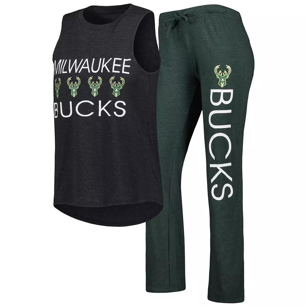 Women's Concepts Sport Hunter Green/Black Milwaukee Bucks Team Tank Top & Pants Sleep Set, Size: Large Product Image