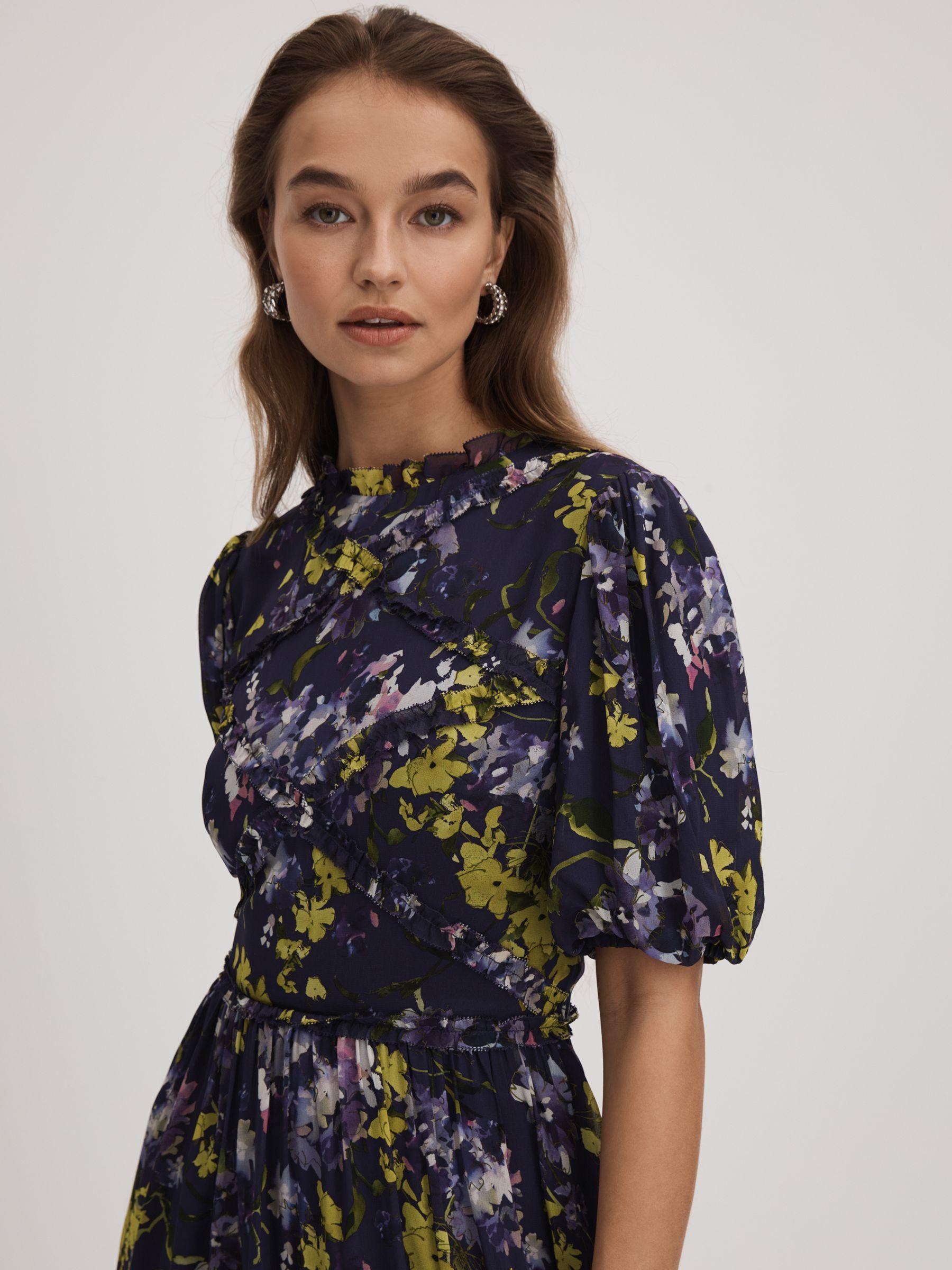 Florere Printed Puff Sleeve Mini Dress in Dark Purple Product Image