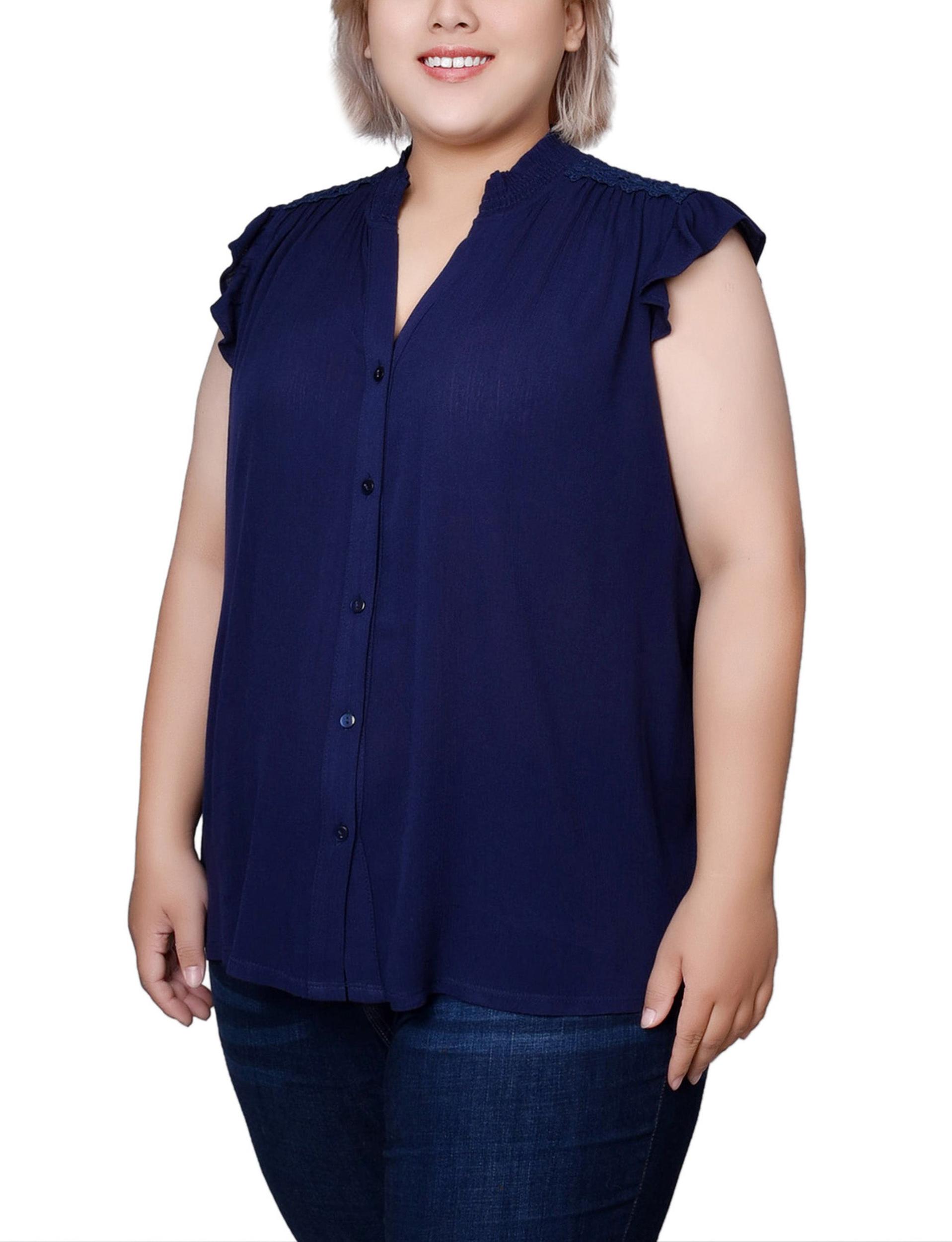 Blue Short Flutter Sleeve Crepon Blouse - Plus Size Product Image