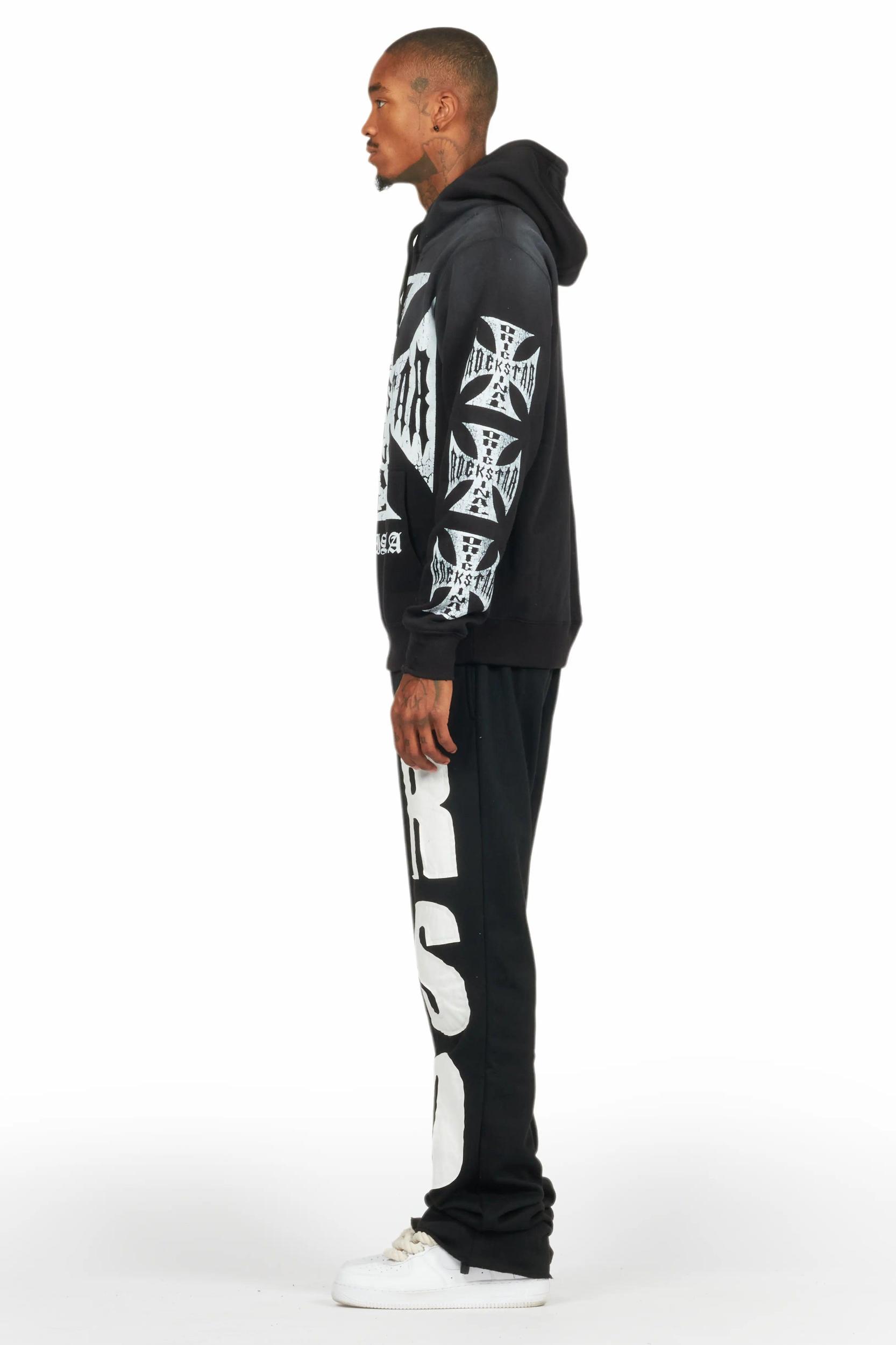 Uko Jet Black Stacked Baggy Track Pant Male Product Image