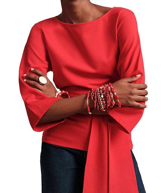 FRANCES VALENTINE Whitney Viscose Blend Boat Neck 3/4 Sleeve Wrap Top Product Image