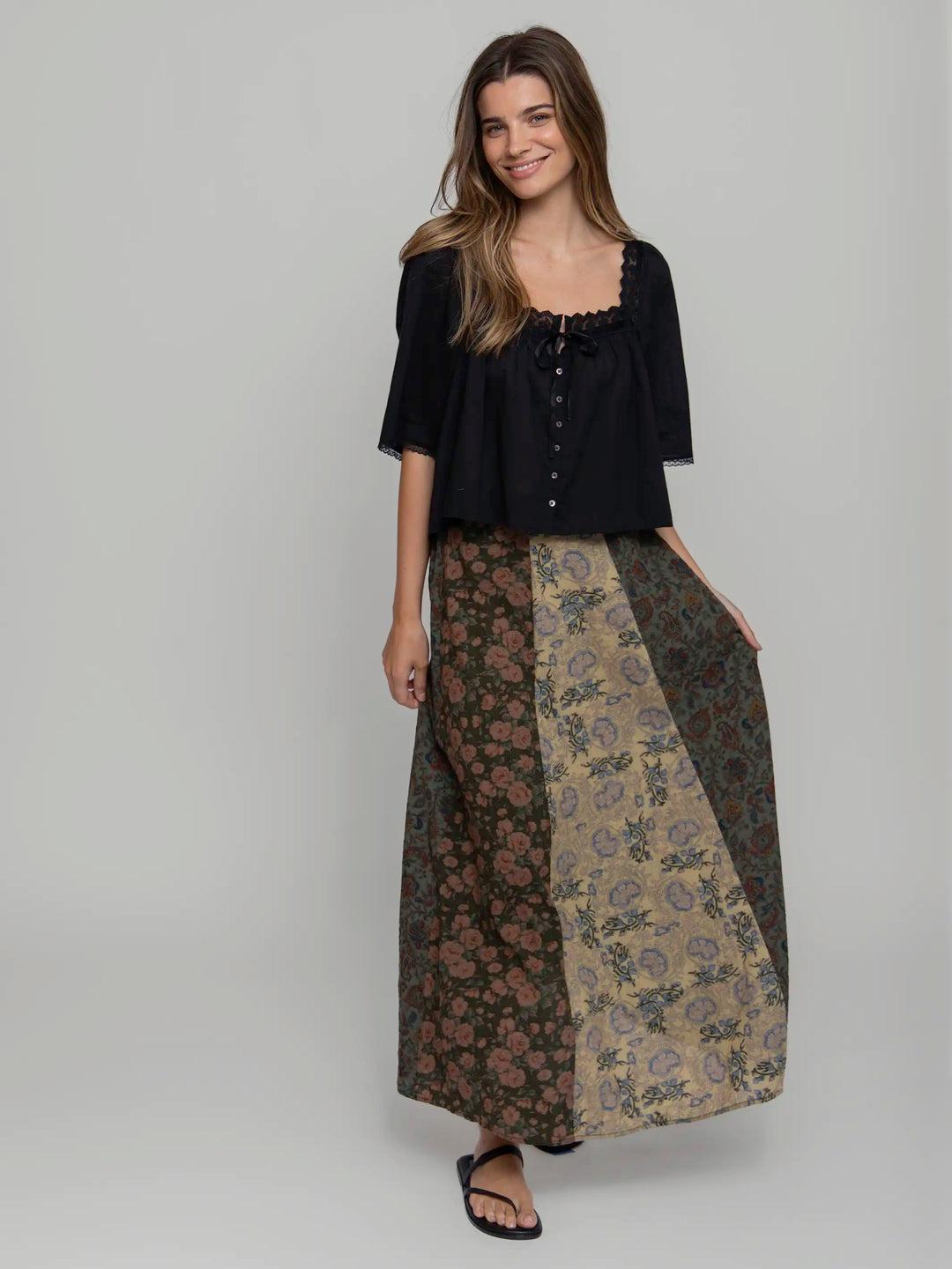 Valentina Maxi Skirt - Sage Cream Floral Product Image