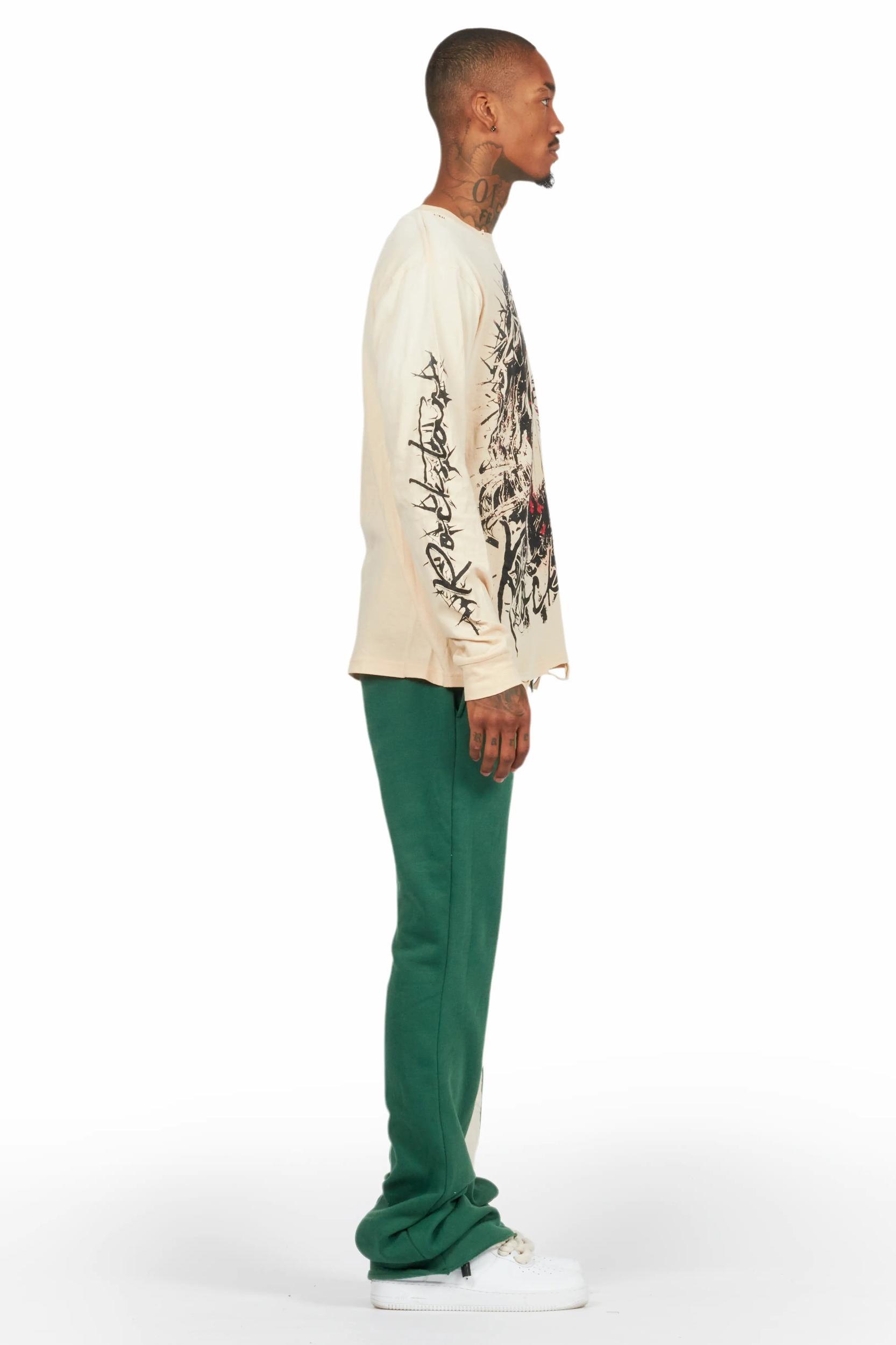 Uko Green Stacked Baggy Track Pant Male Product Image