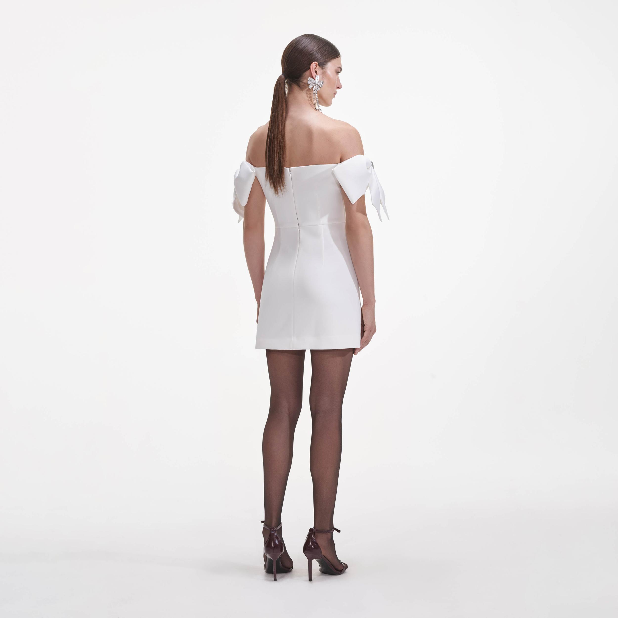 White Crepe Bow Mini Dress Product Image