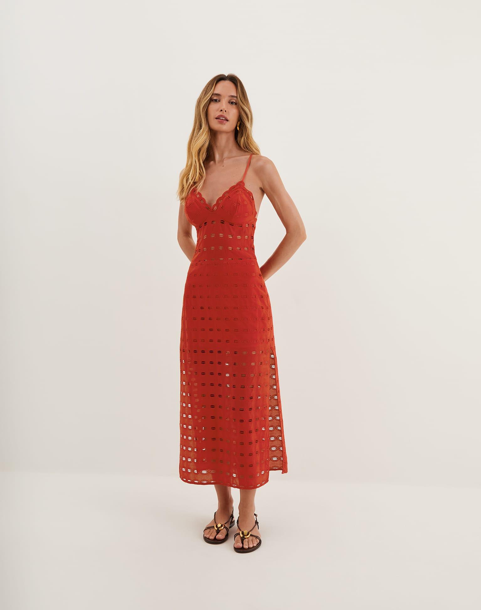 Eyelet Raya Midi Dress - Ruby Product Image