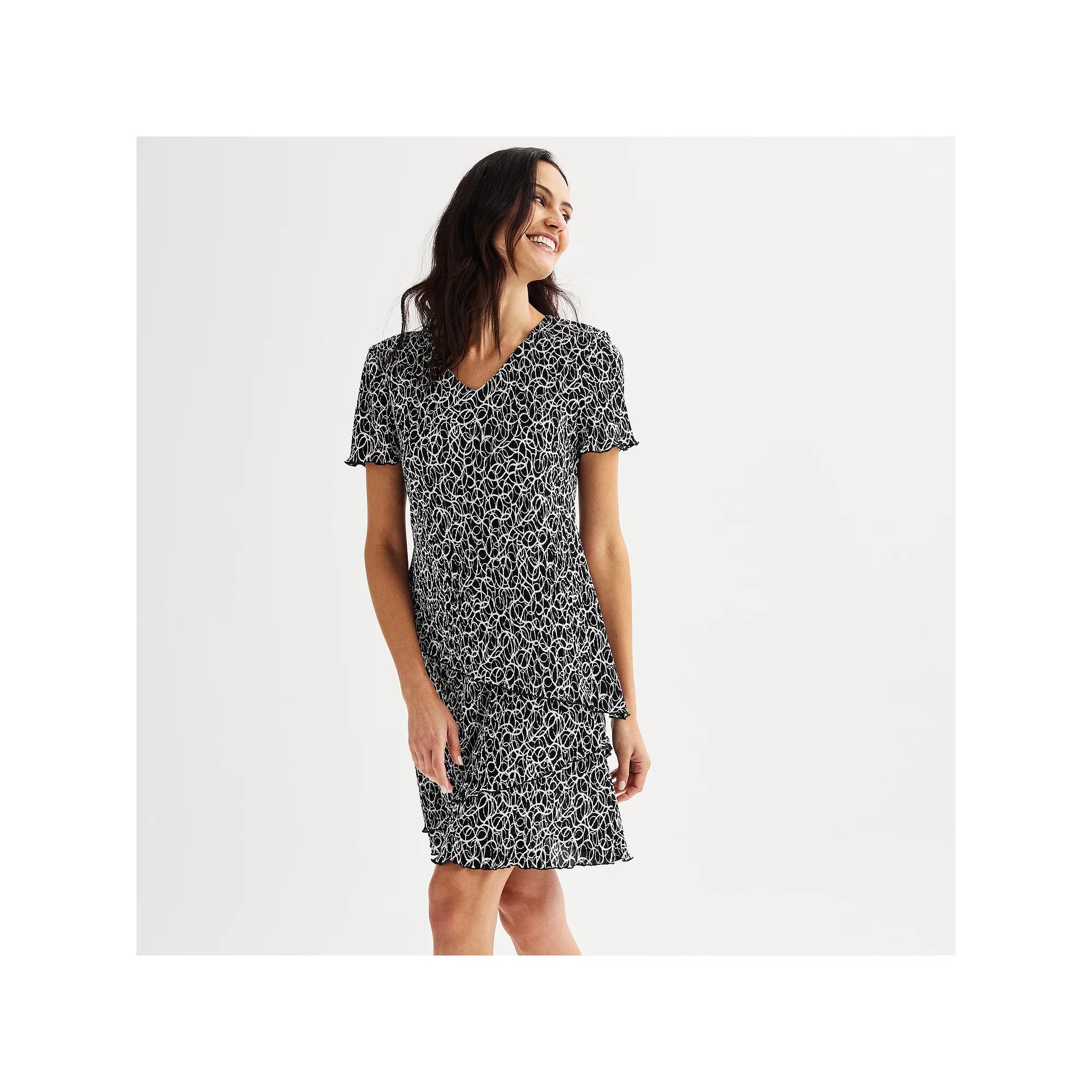 Women's Connected Apparel Pleated Tiered Dress, Size: 4, Black Product Image