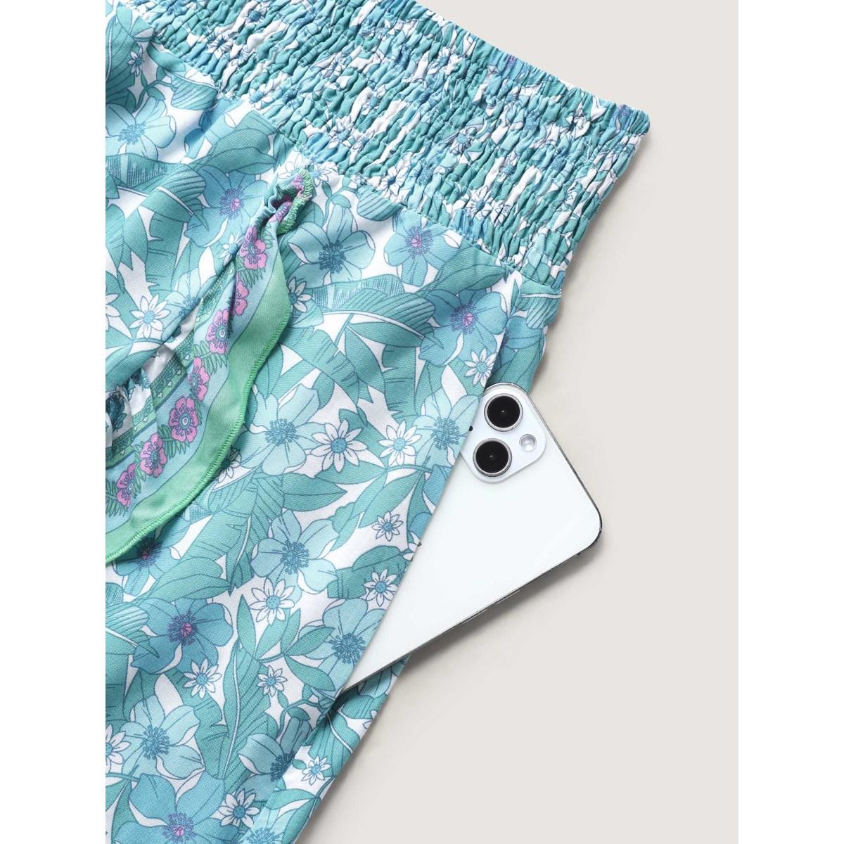 Plus Size Floral Ruffled Wrap Midi Skirt Women Arctic Resort Shirred Loose No stretch Side seam pocket Vacation Skirts BloomChic 14-16/1X Product Image