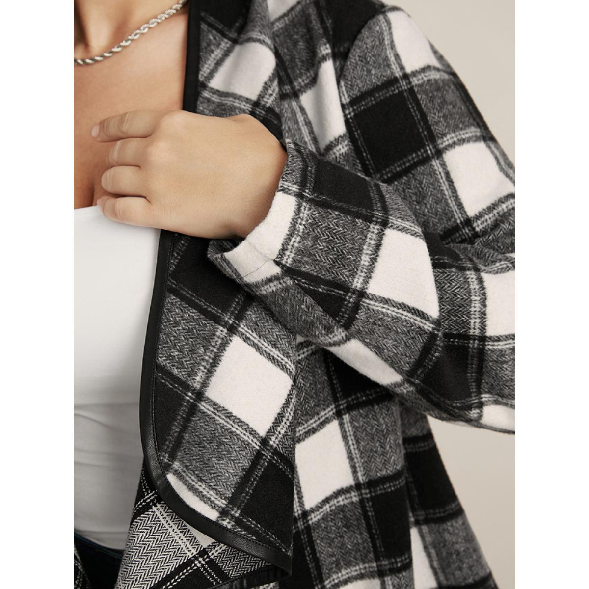 Plus Size Plaid Waterfall Collar Open Front Coat Women Black Elegant Asymmetrical Loose Ladies Dailywear Winter Coats BloomChic 14-16/1X Product Image