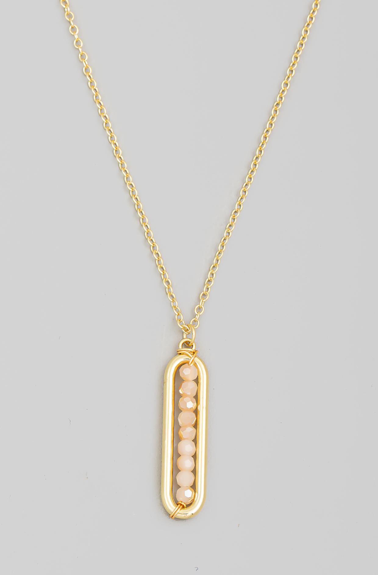 Beaded Oval Bar Pendant Necklace Product Image