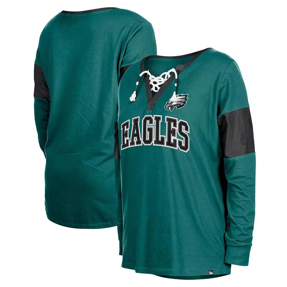Women's New Era Midnight Green Philadelphia Eagles Lace-Up Notch-Neck Long Sleeve T-Shirt, Size: XL Product Image