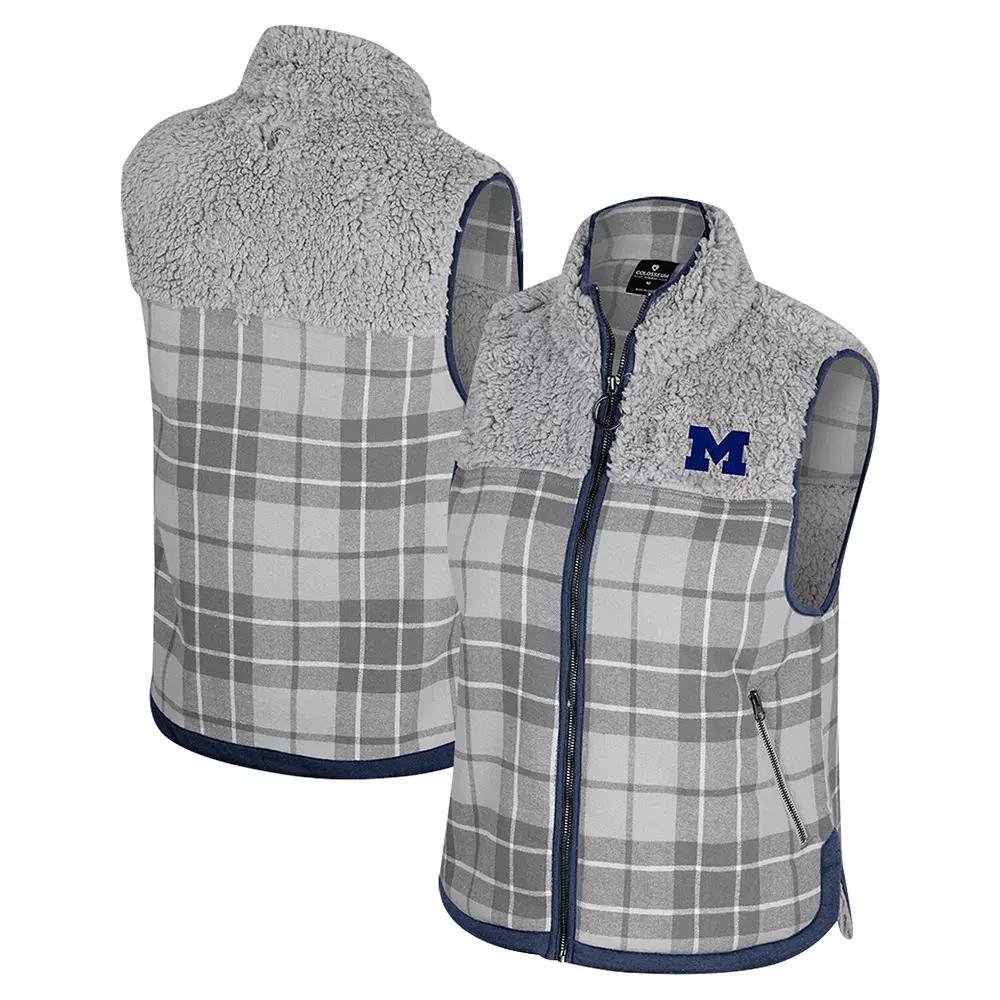 Women's Colosseum Gray Maryland Terrapins Matilda Sherpa Plaid Full-Zip Vest, Size: XL, Grey Product Image
