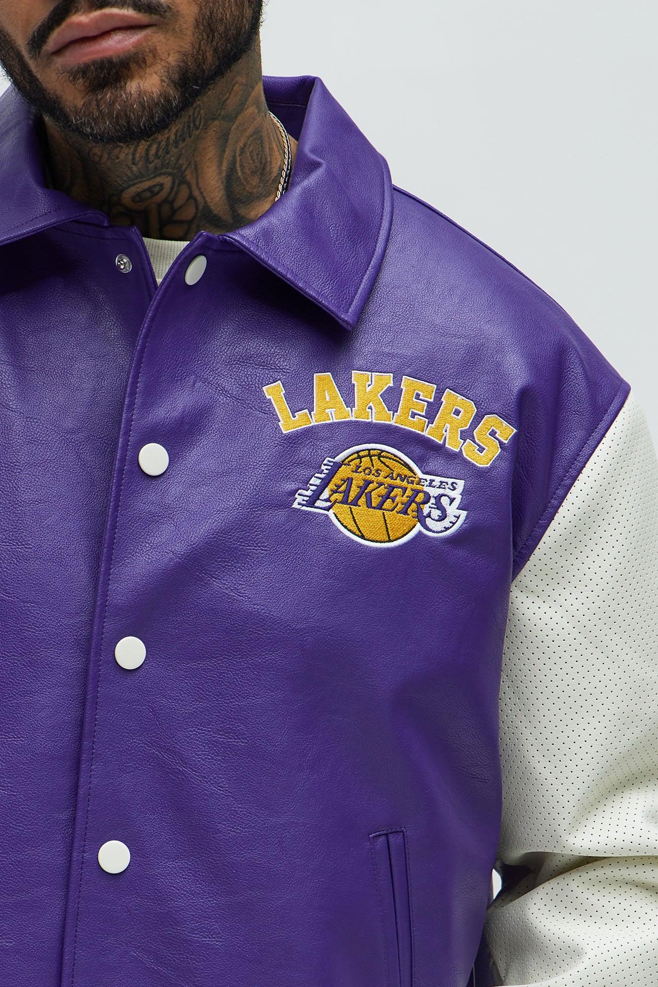 Lakers Top Dawg Faux Pu Collared Varsity Jacket - Purple Male Product Image