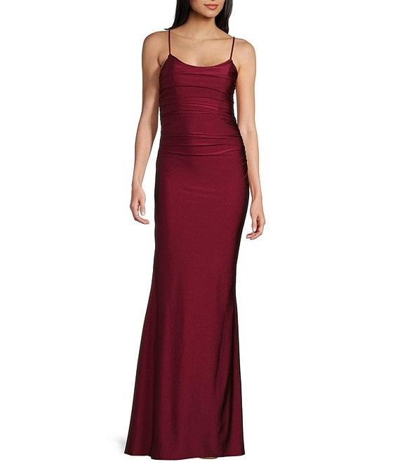 Midnight Doll Jersey Knit Satin Scoop Spaghetti Strap Strappy Back Dress Product Image