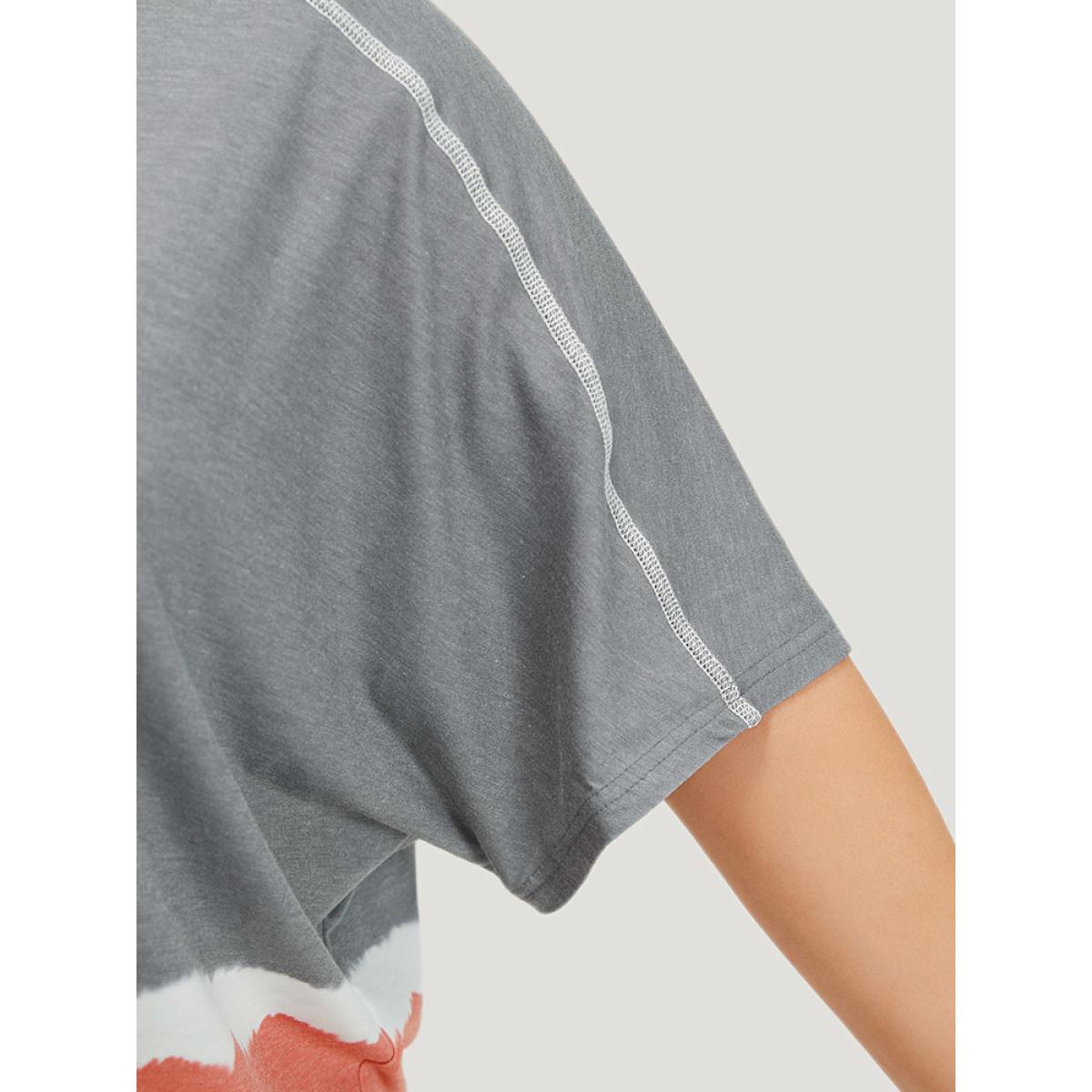 Plus Size Tie Dye Contrast Stitched Batwing Sleeve Striped T-shirt Multicolor Women Casual Tie Dye Striped Round Neck Loose Dailywear T-shirts BloomChic 22-24/3X Product Image