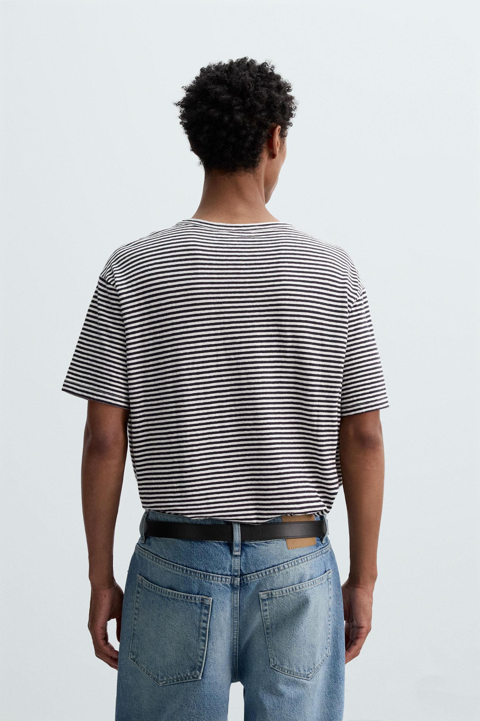 STRIPED COTTON LINEN BLEND T-SHIRT Product Image