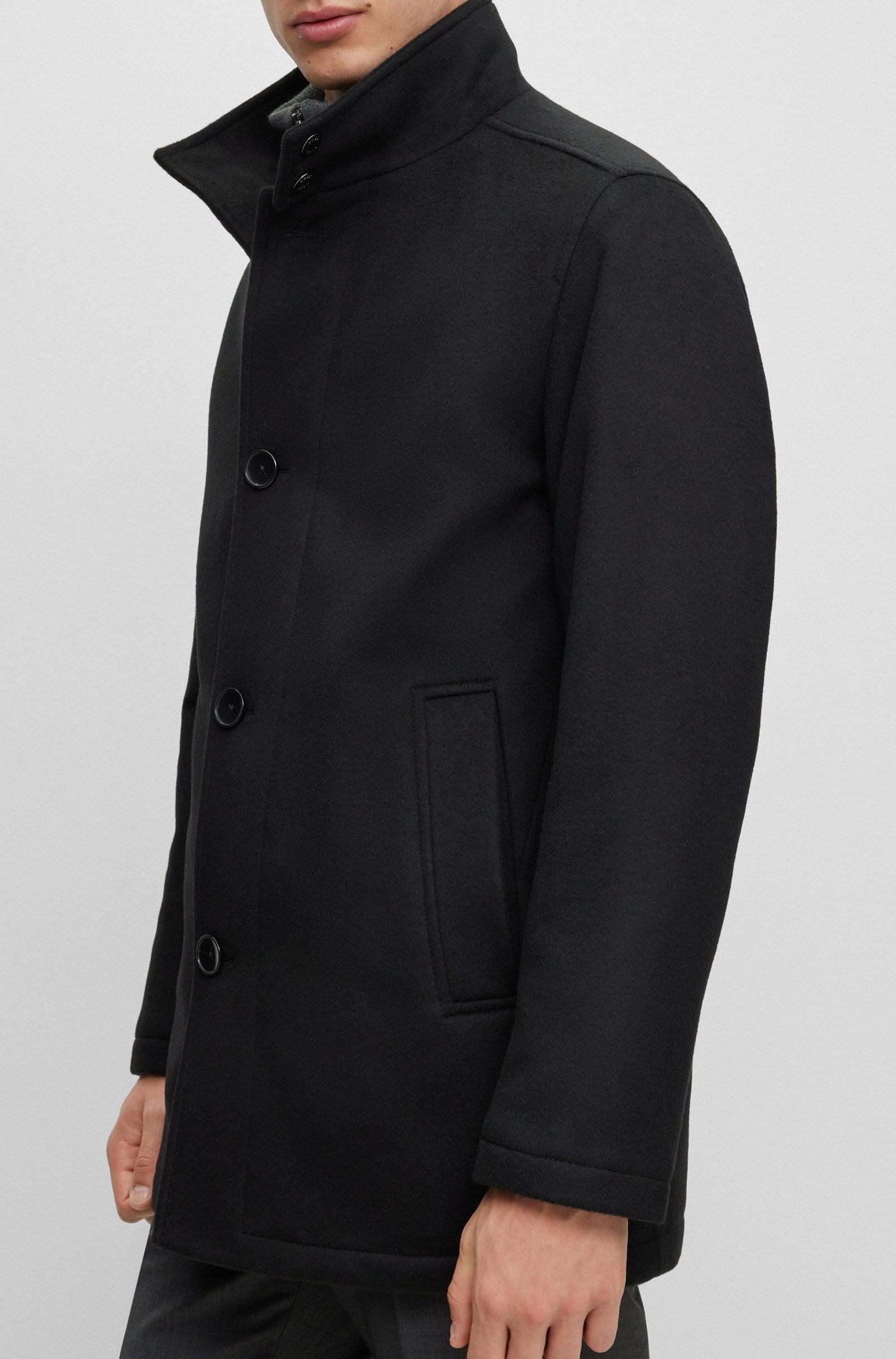 BOSS H-Coxtan Relaxed-Fit Virgin Wool Coat In Black Product Image
