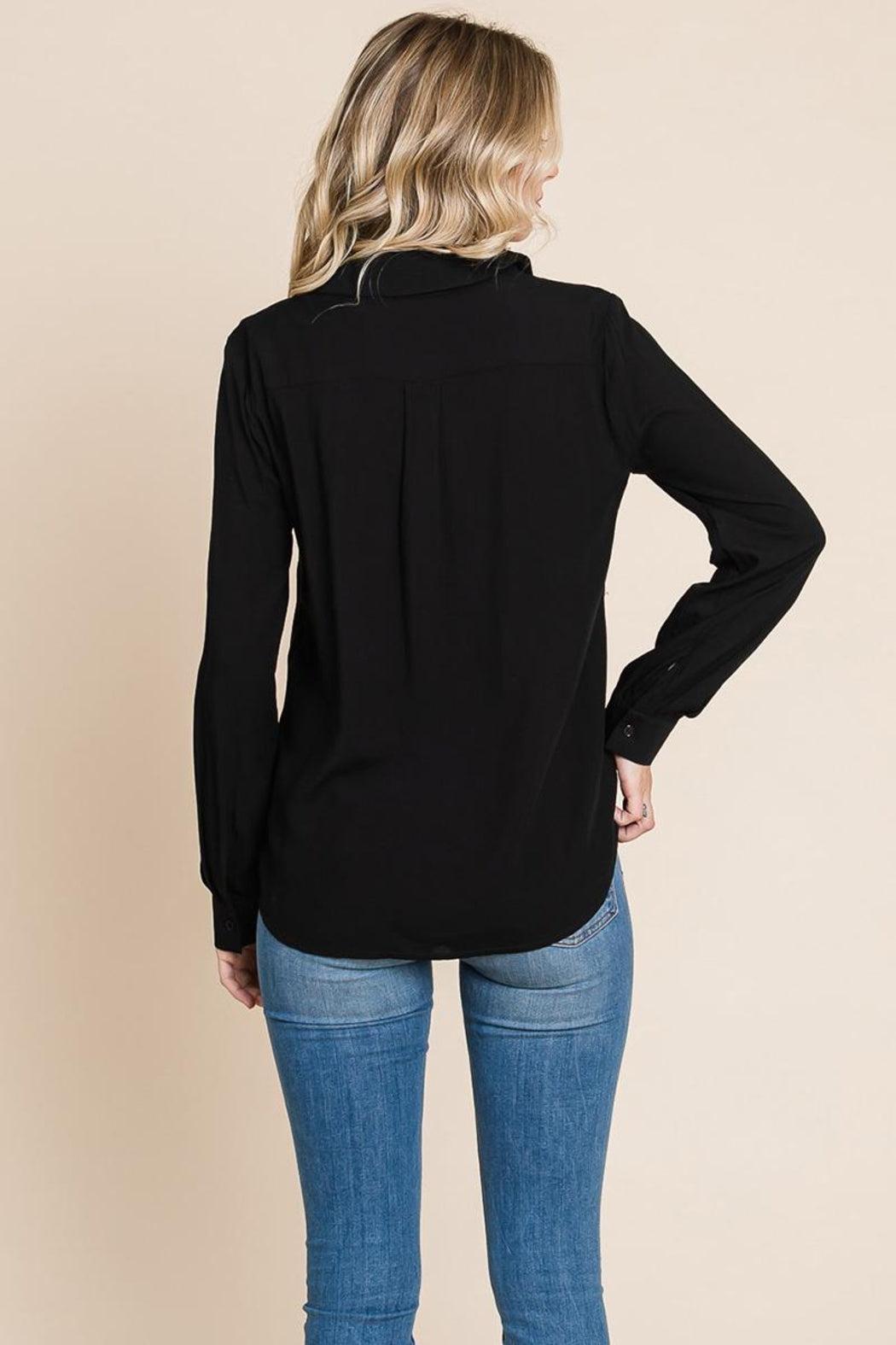 V Neck Front Zip Up Long Sleeve Top Product Image