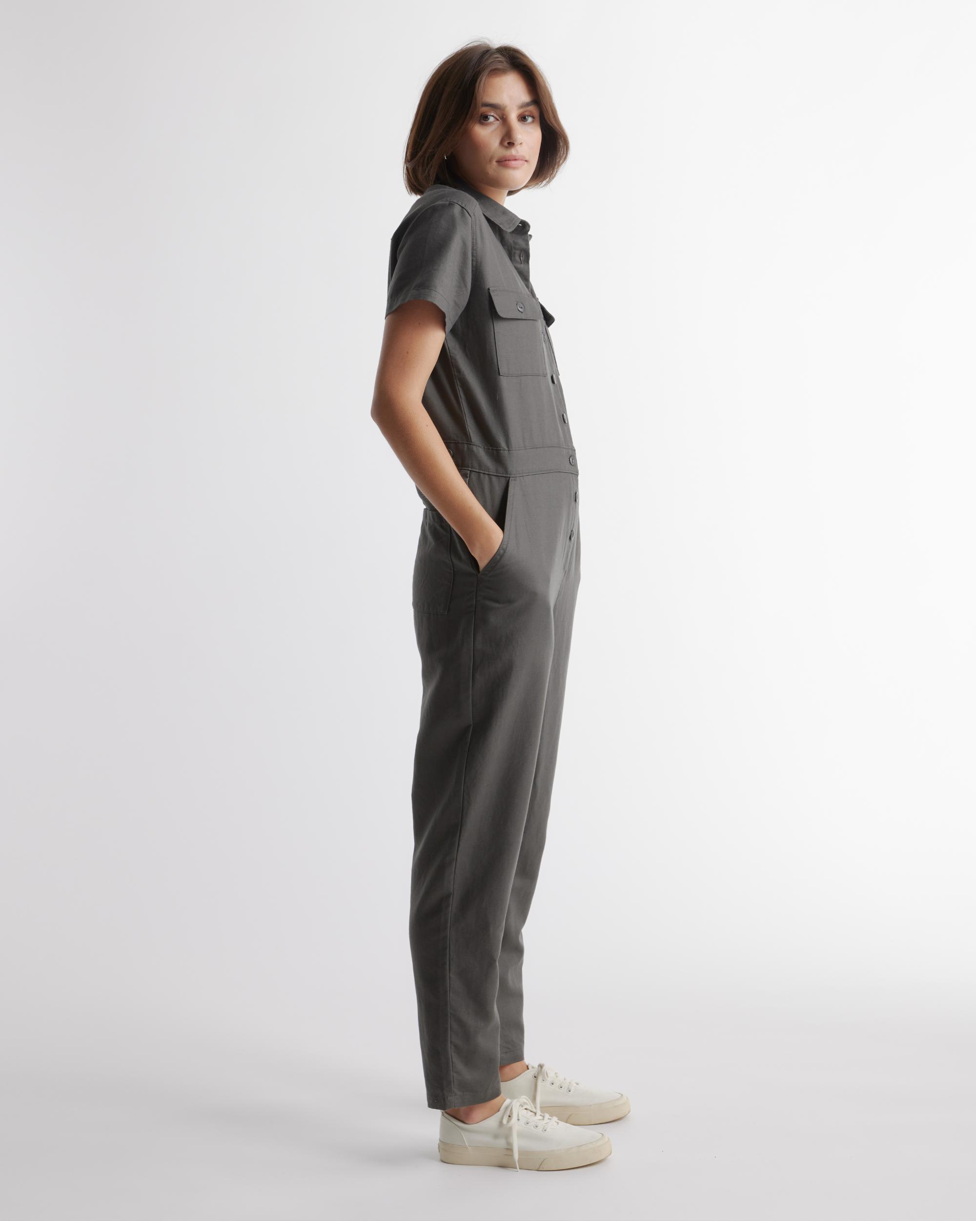 Quince | Women's Cotton Linen Twill Short Sleeve Coverall Jumpsuit Size XL Product Image