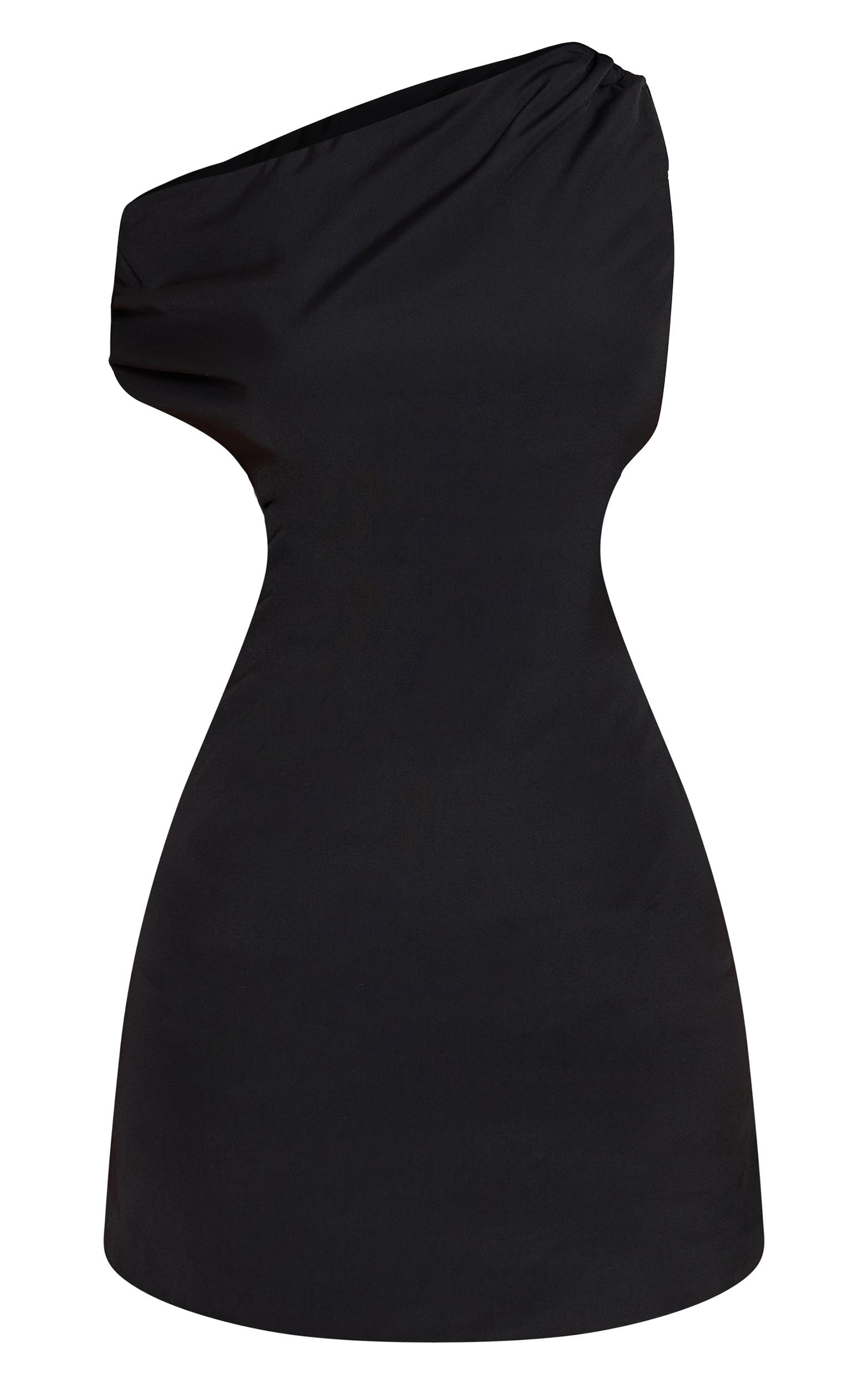 Petite Black Ruched Drape Dress Product Image