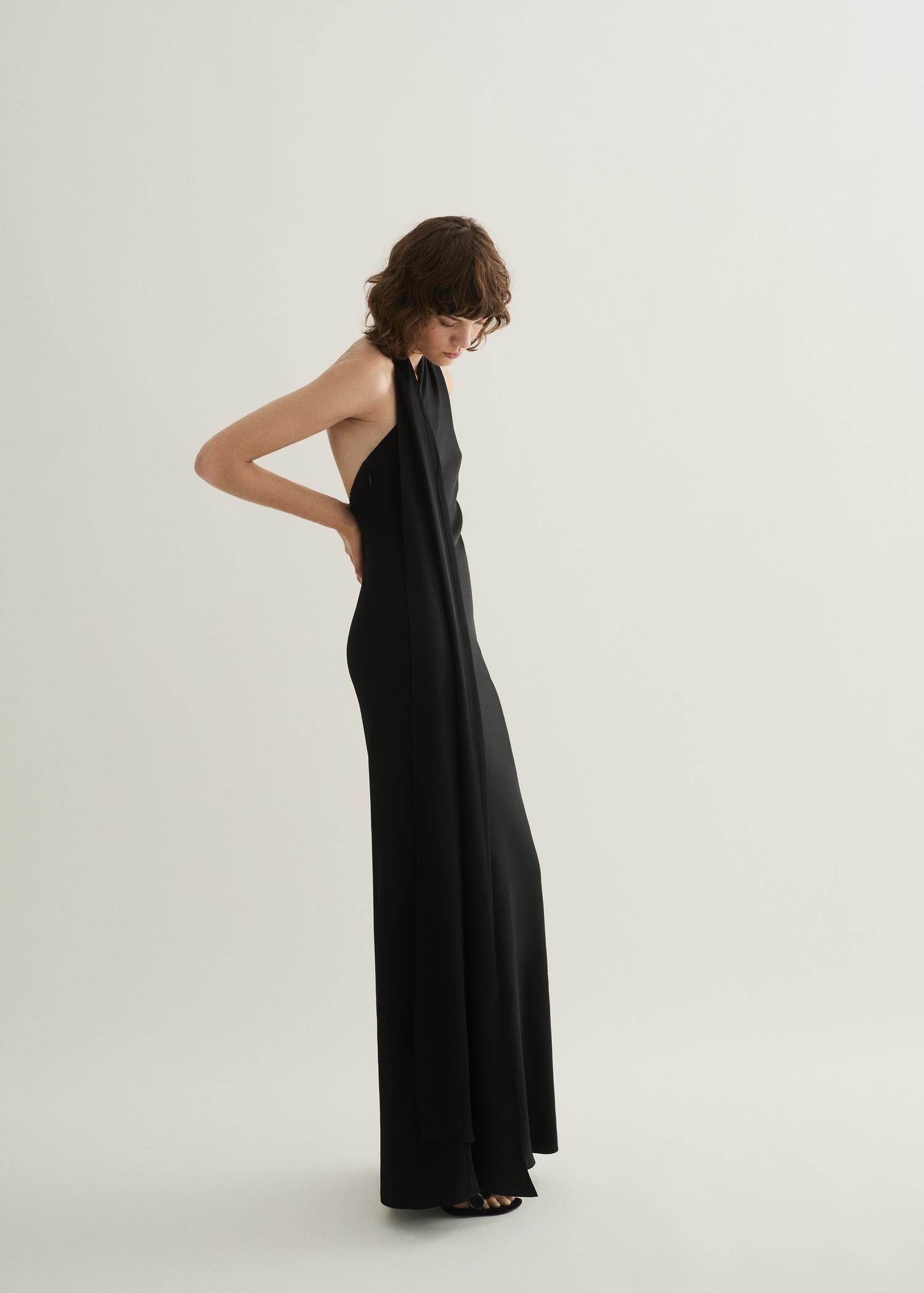 Asymmetrical bow-neck dress - Women | MANGO USA Product Image