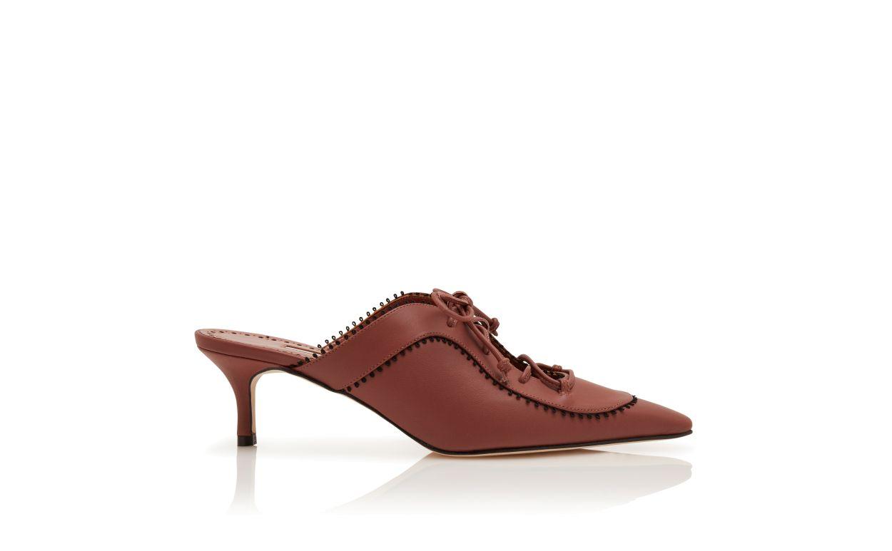 PALATINA Brown Nappa Leather Lace-Up Mules Product Image