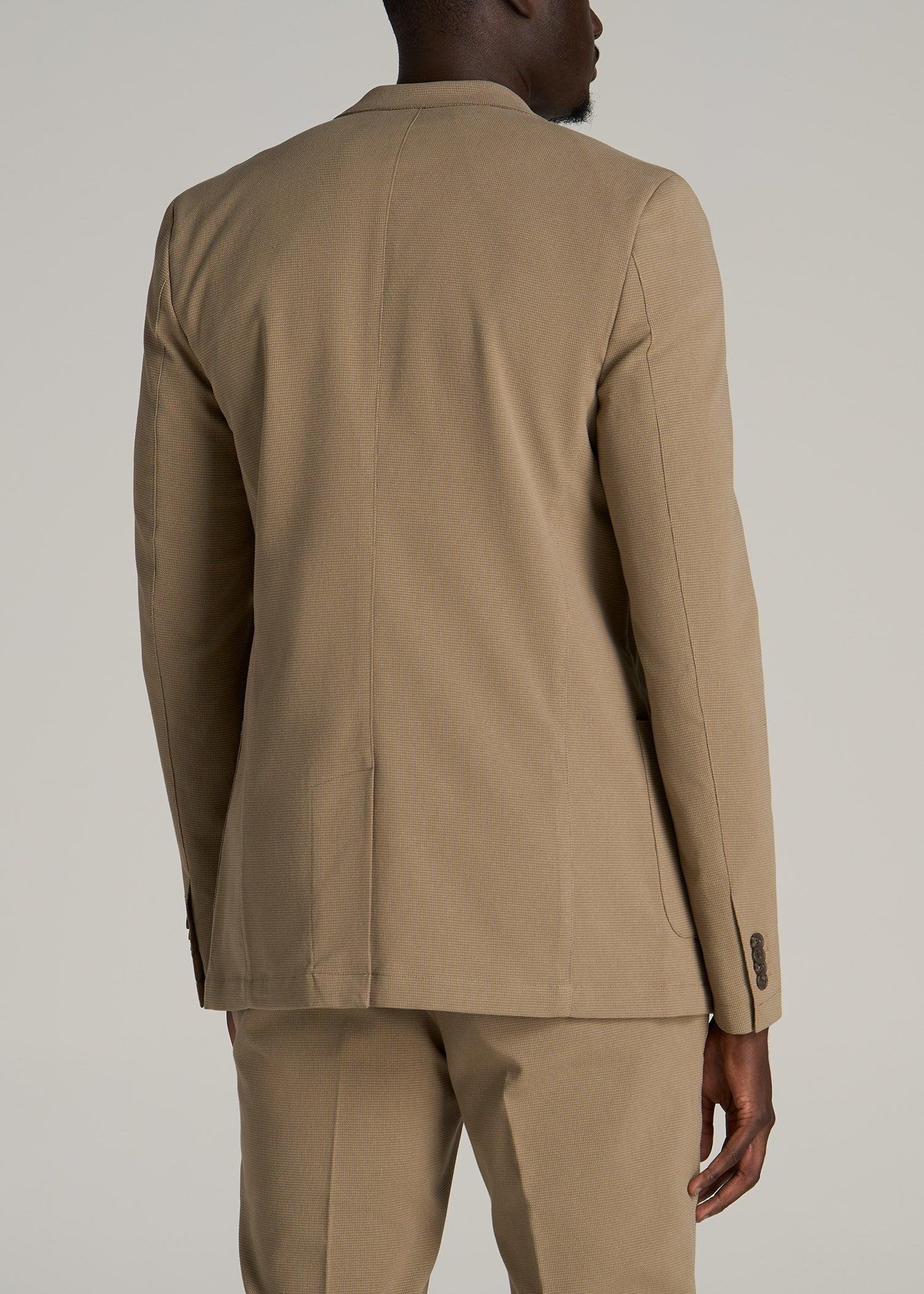 Textured Garment Washed Stretch Cotton Blazer for Tall Men in Desert Khaki Male Product Image