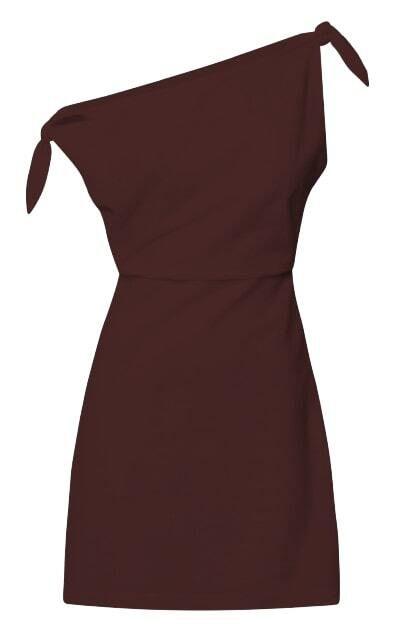 Jeofina Mini Dress - Off The Shoulder Linen Look Dress in Chocolate Product Image