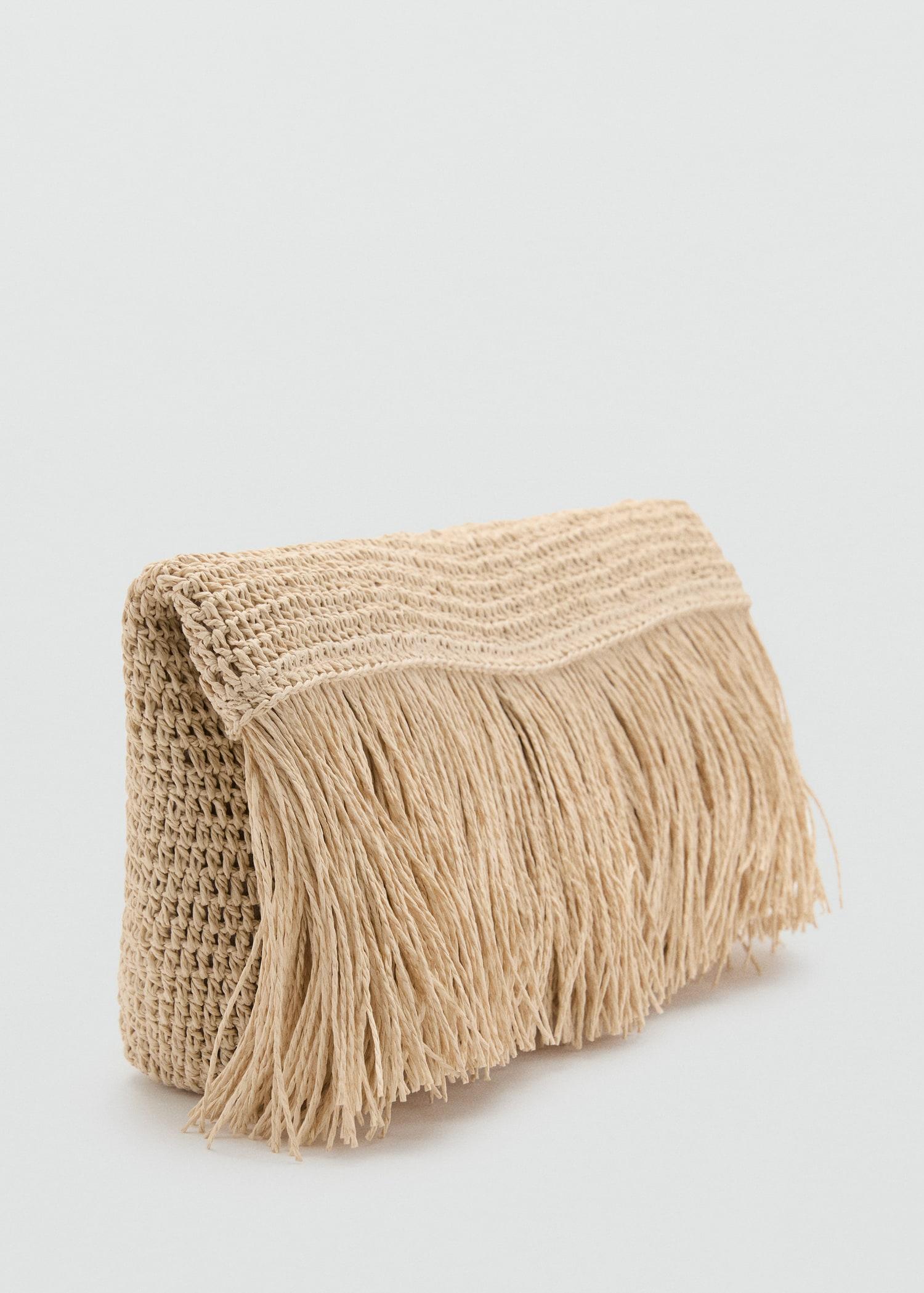 Natural fiber handbag with fringes - Women | MANGO USA Product Image