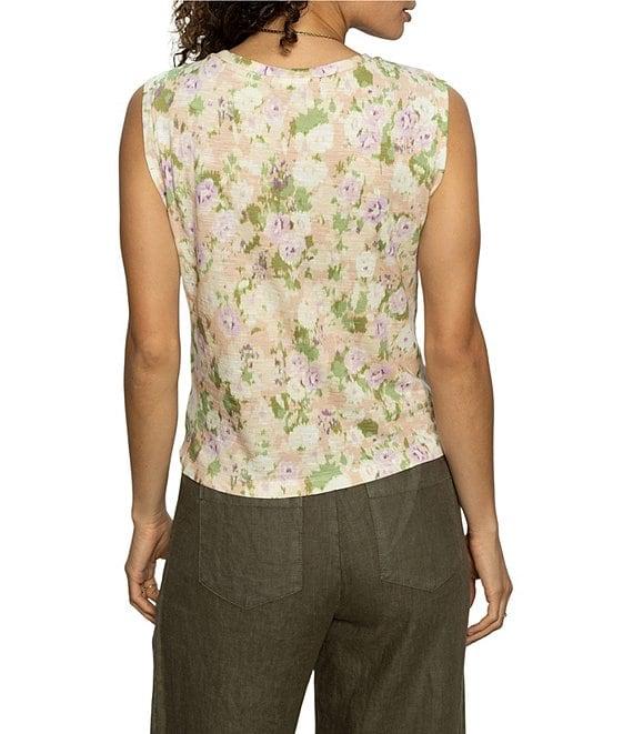 Sanctuary Posey Printed Crew Neck Sleeveless Drape Front Tank Product Image