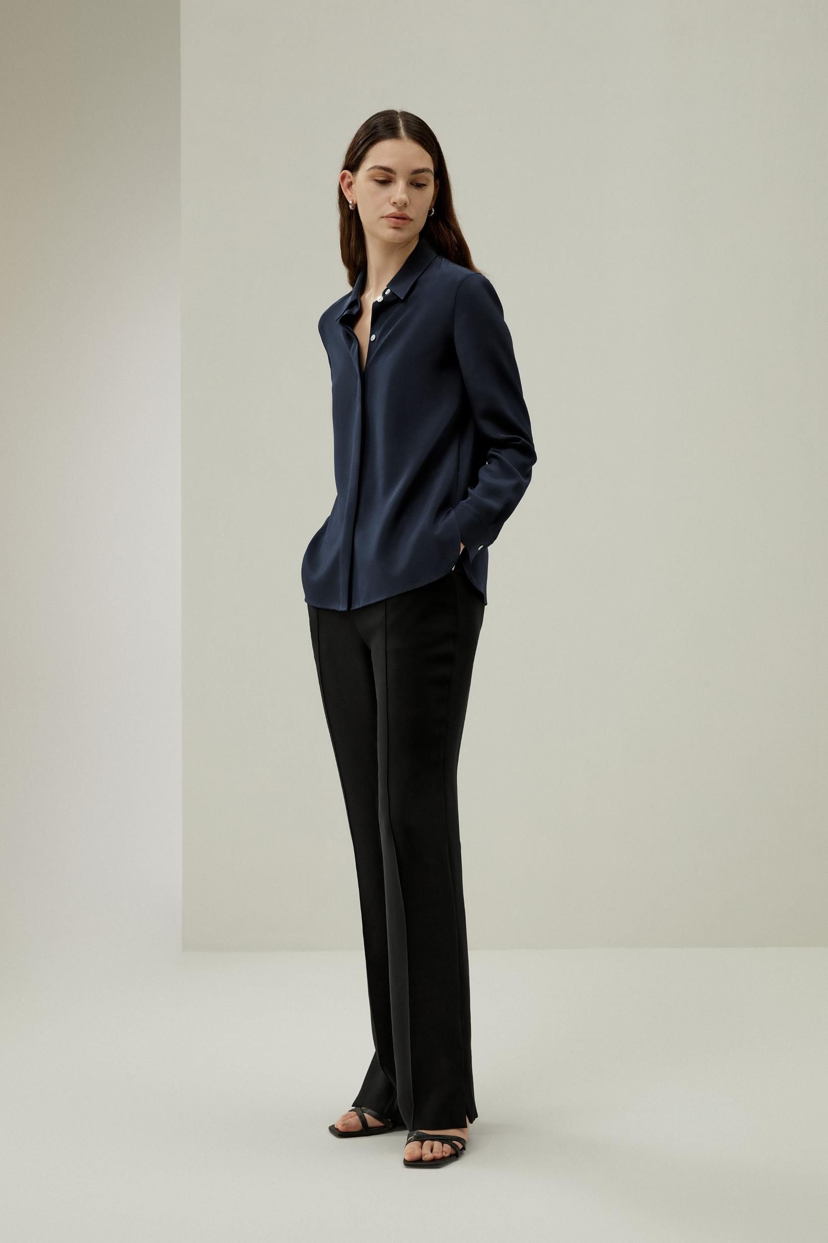 LILYSILK Silk Tops - Female - Dune Silk Georgette - Flattering Long Sleeve Shirt M Product Image