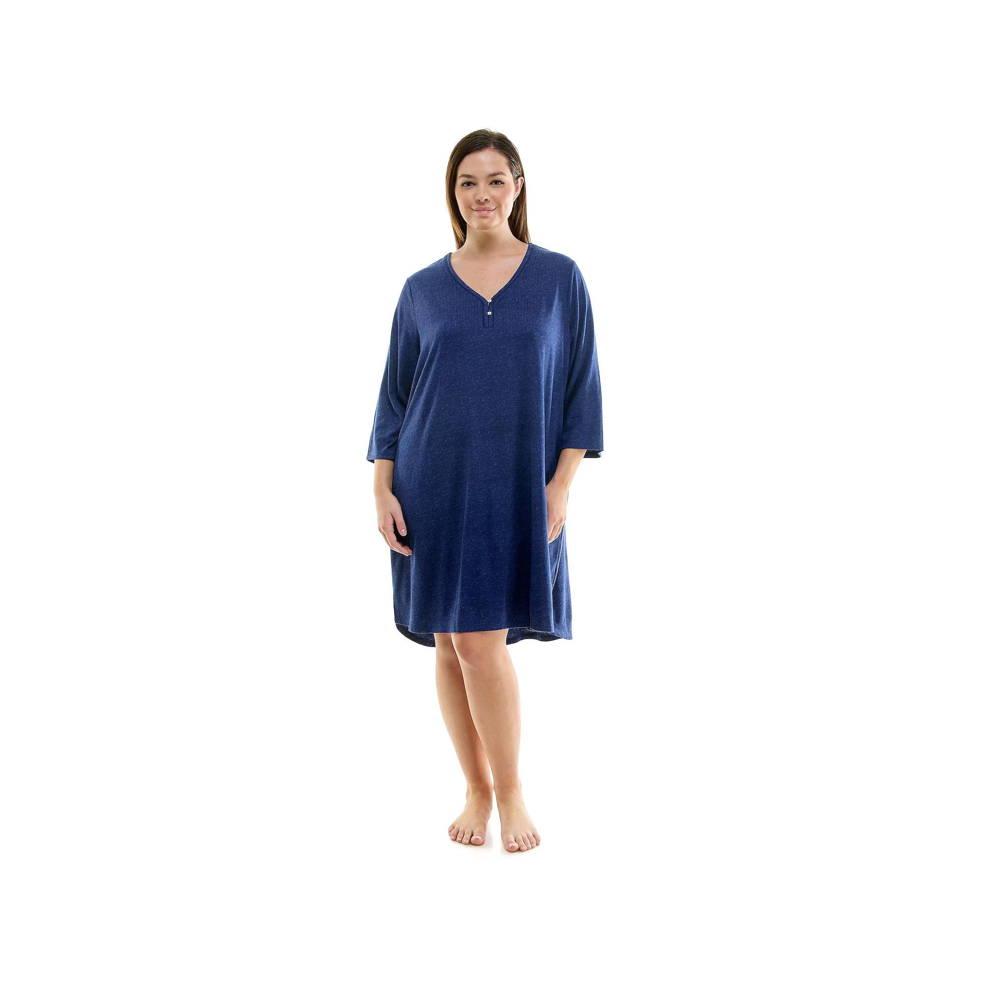 Plus Size Croft & Barrow 3/4 Sleeve Cozy Luxe Sleepshirt, Women's, Size: 2XL, Felix Blue Product Image