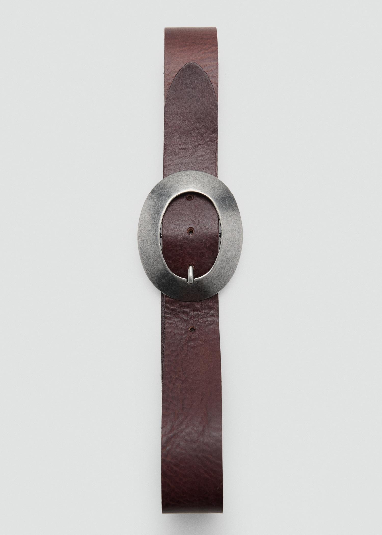 Rounded buckle leather belt - Women | MANGO USA Product Image