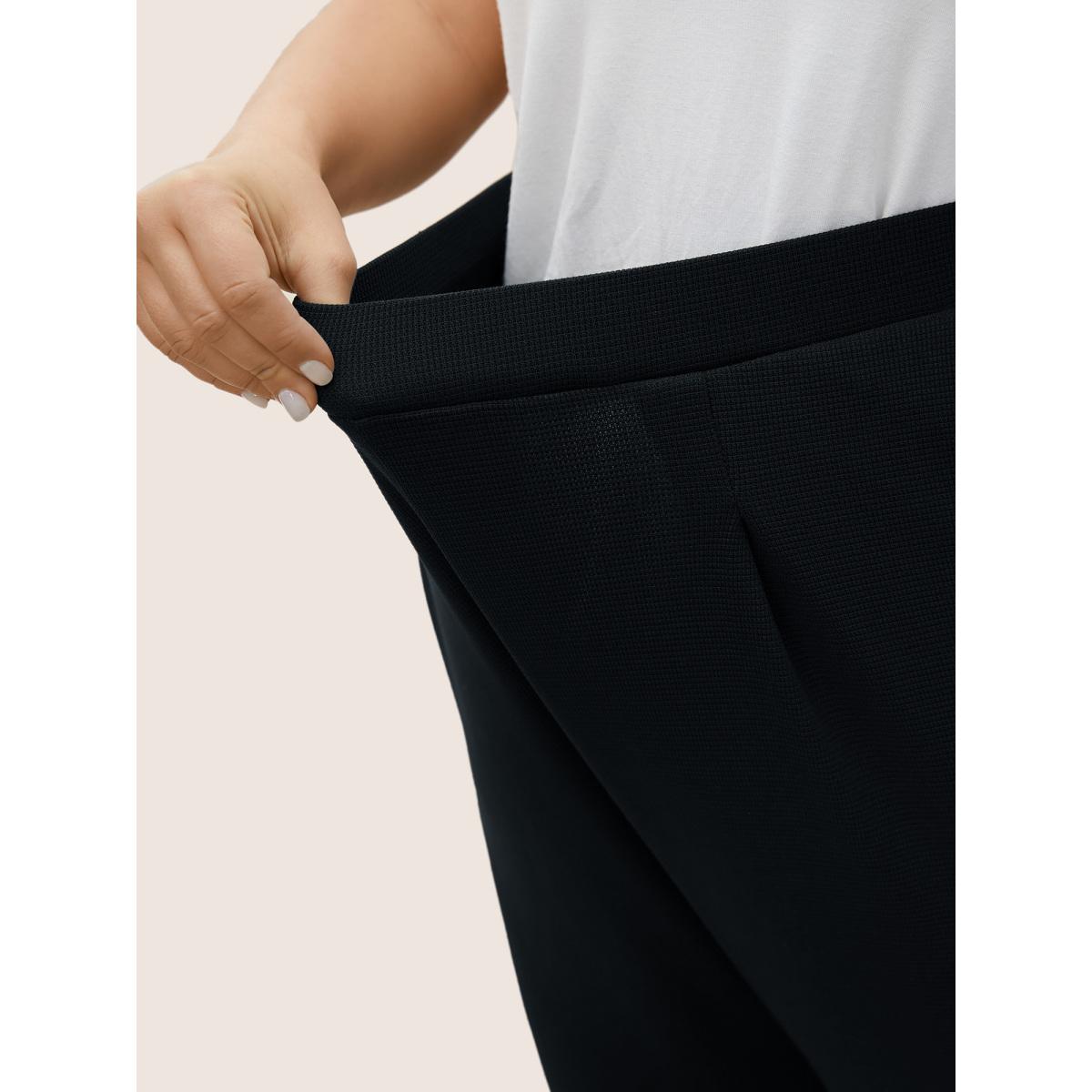 Plus Size Solid Mid Rise Gathered Elastic Waist Pants Women Black Work From Home Mid Rise Work Pants BloomChic 28/5X Product Image