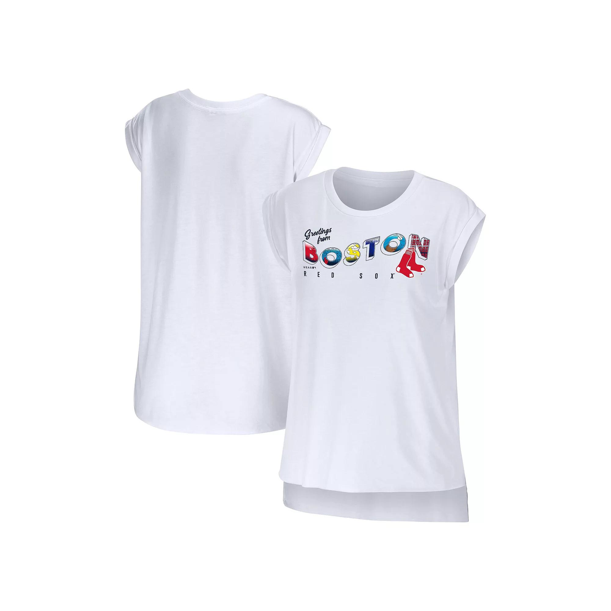 Women's WEAR by Erin Andrews White Boston Red Sox Greetings From T-Shirt,  Product Image