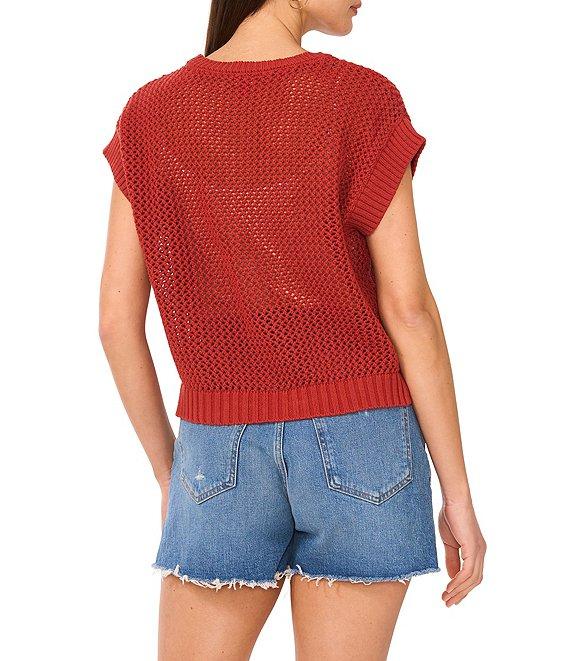 Vince Camuto Sweater Pointelle Crew Neck Short Sleeve Vest Product Image