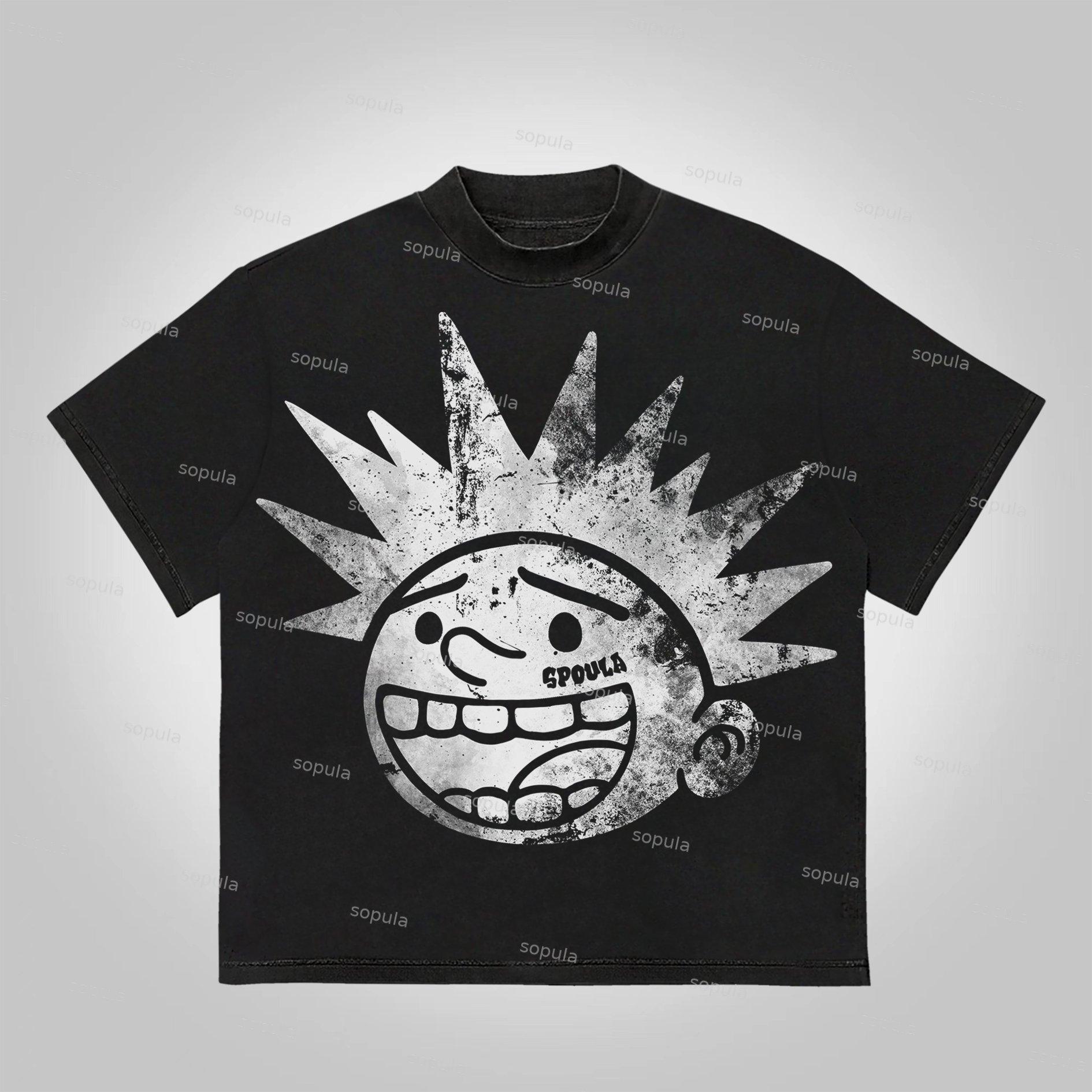 Sopula Explosive Mood Face Cartoon Graphics Cotton T-Shirt Product Image