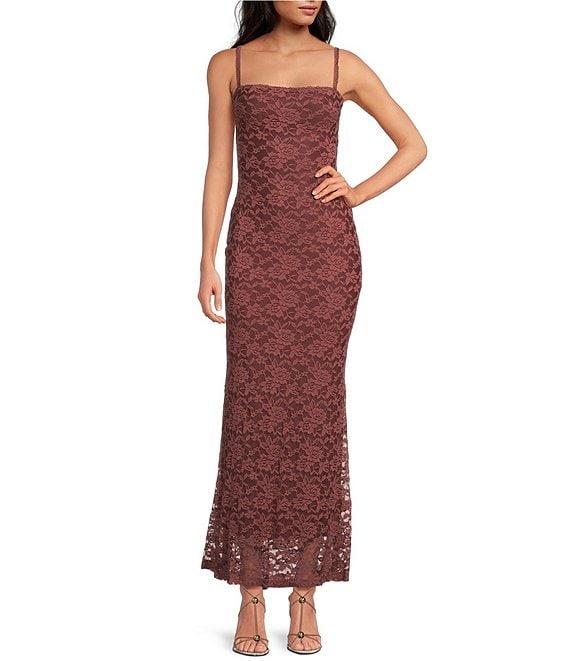 NIA Vetiver Square Neck Lace Long Dress Product Image