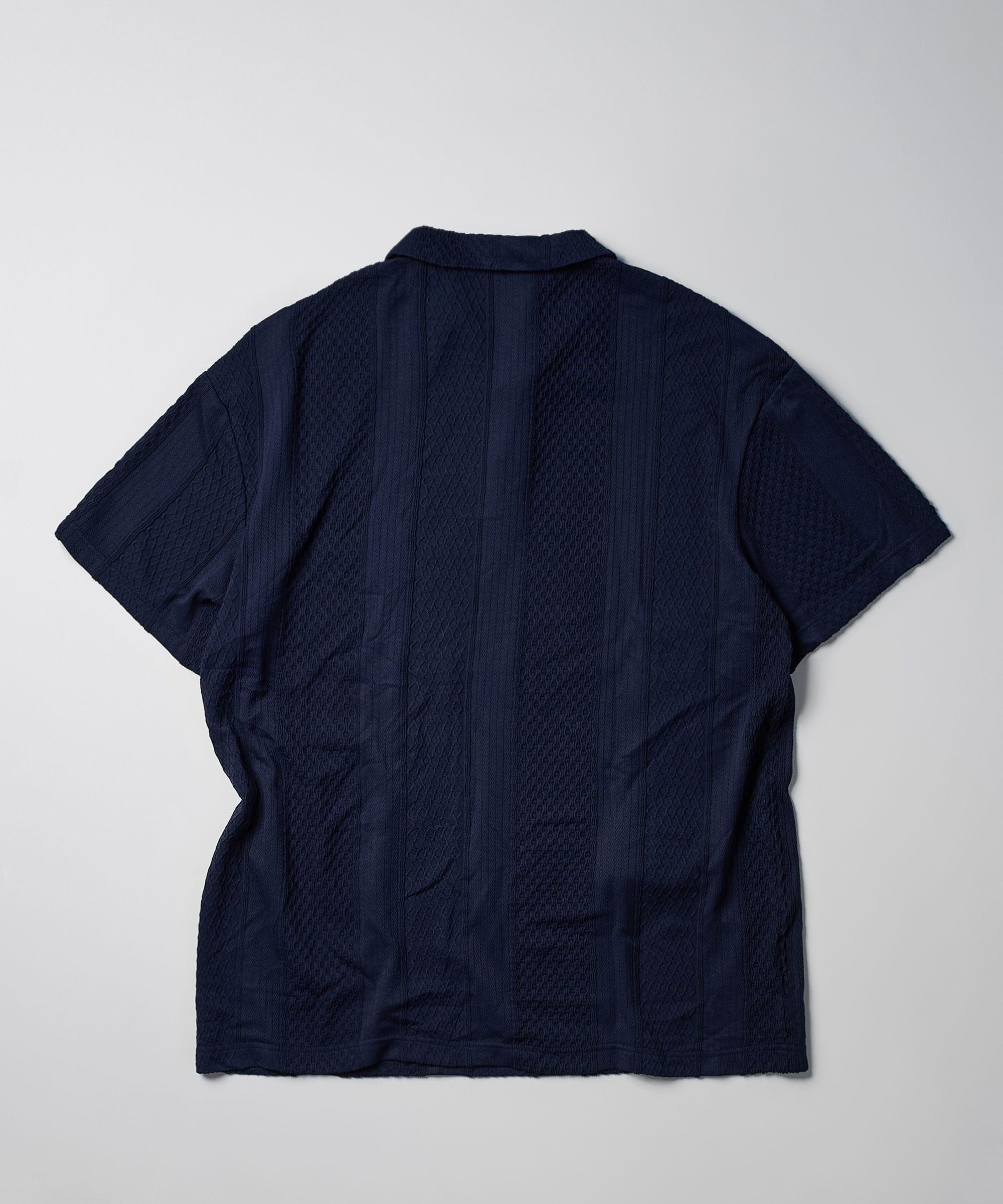Jacquard Knit Textured Polo Shirt - Navy Product Image